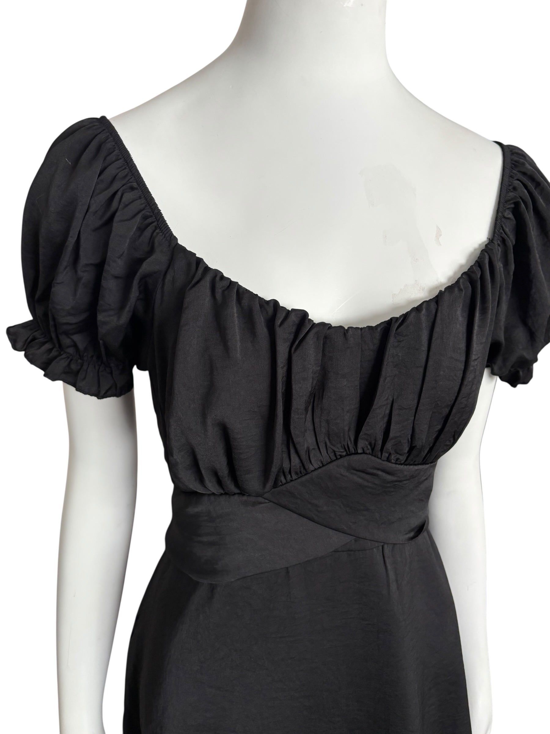 Black Mini Dress Square Neck Puff Sleeve Tie Back Party Cocktail Size Large