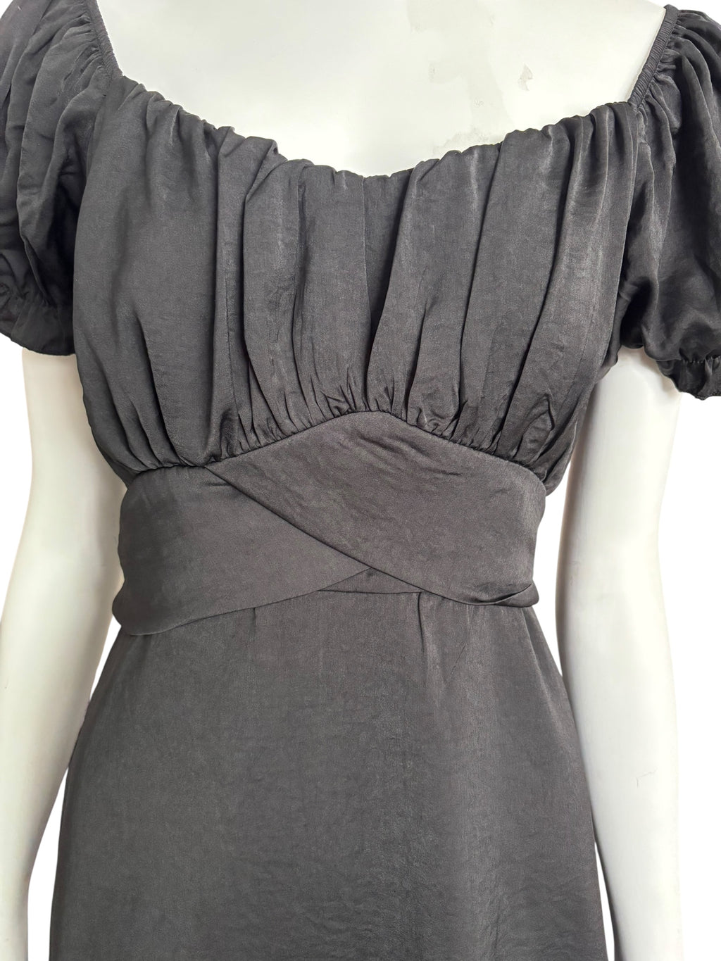 Black Mini Dress Square Neck Puff Sleeve Tie Back Party Cocktail Size Large