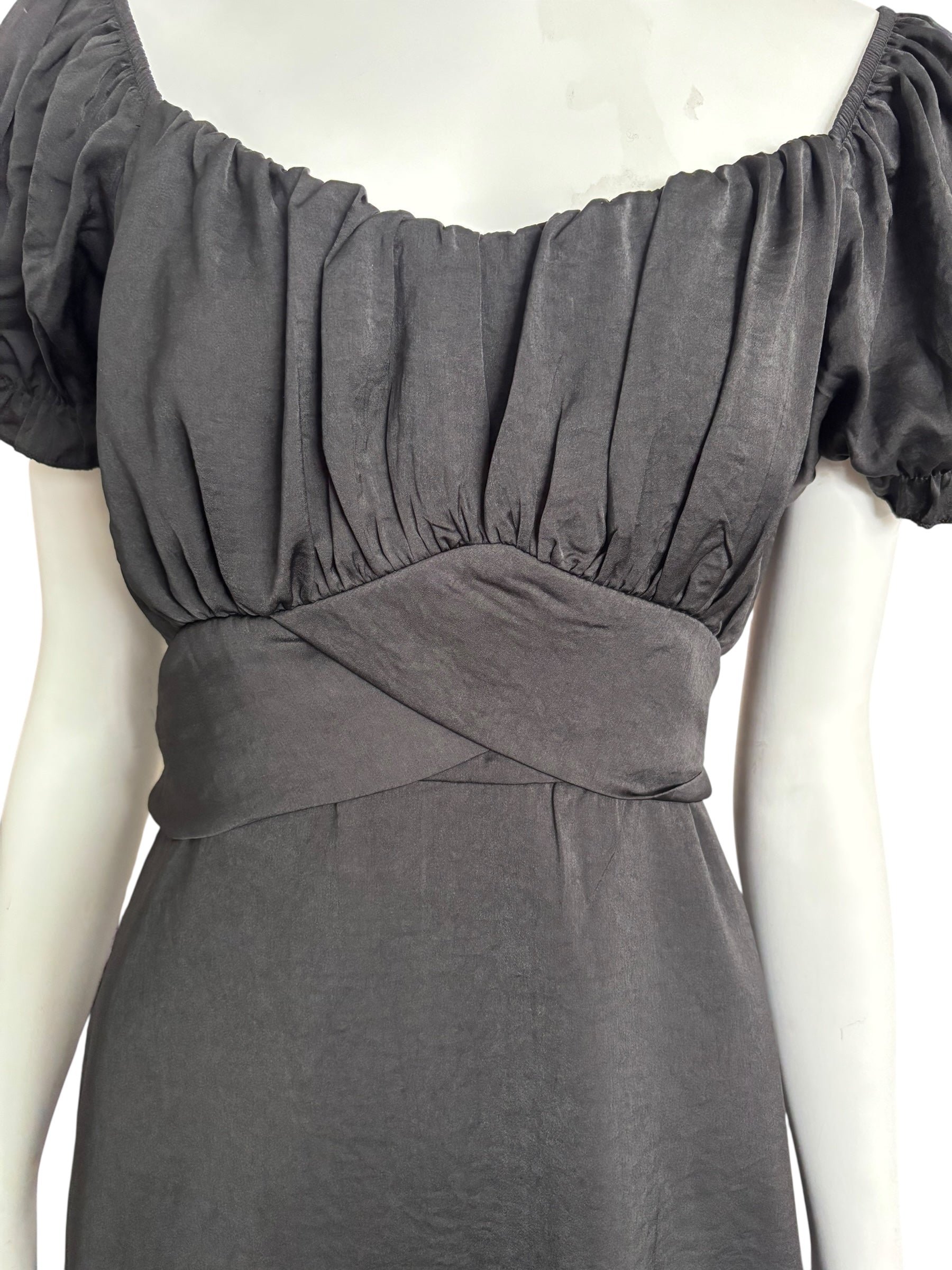 Black Mini Dress Square Neck Puff Sleeve Tie Back Party Cocktail Size Large