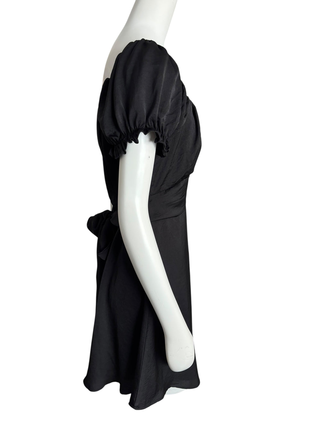 Black Mini Dress Square Neck Puff Sleeve Tie Back Party Cocktail Size Large