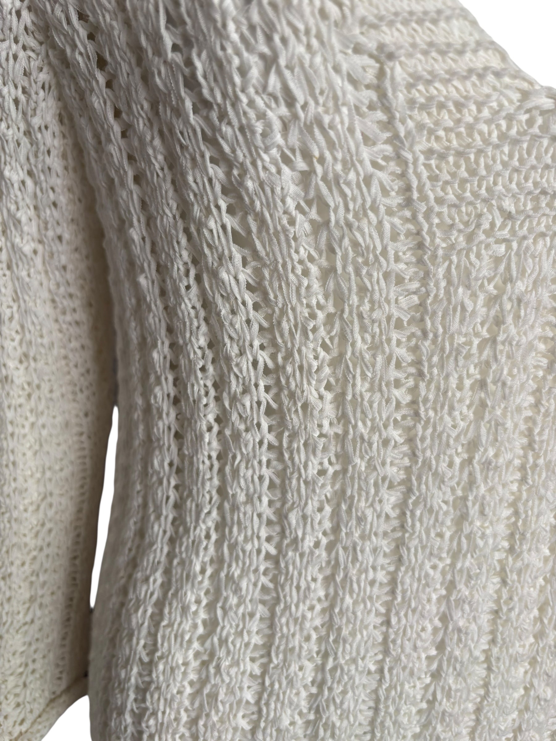 Ivory Knit Mini Dress V Neck 3/4 Sleeve Lightweight Elegant Casual Size Small