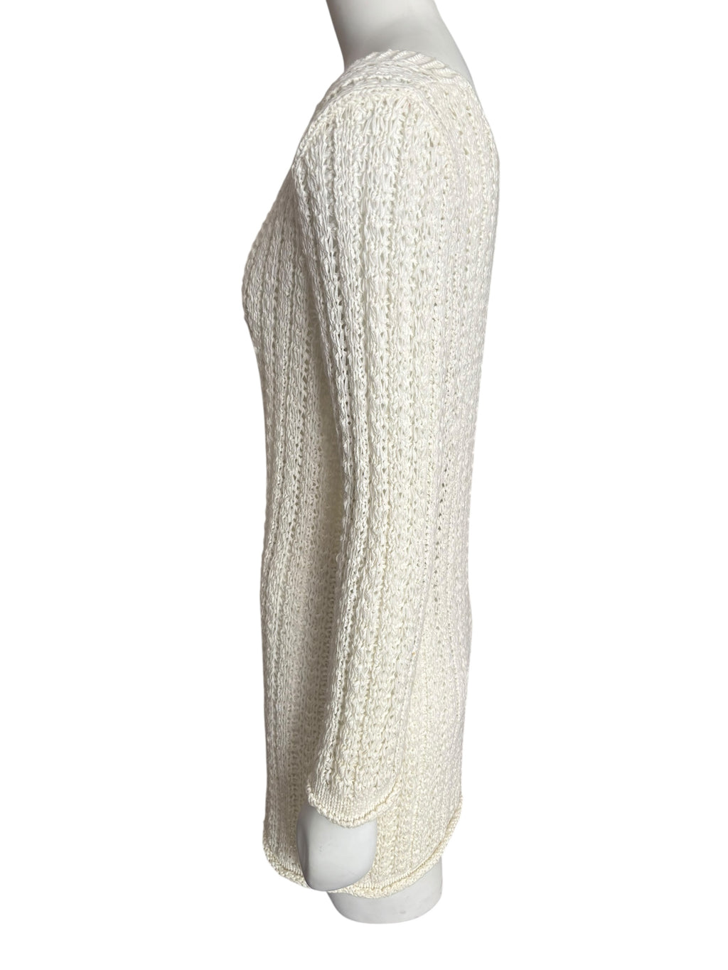 Ivory Knit Mini Dress V Neck 3/4 Sleeve Lightweight Elegant Casual Size Small