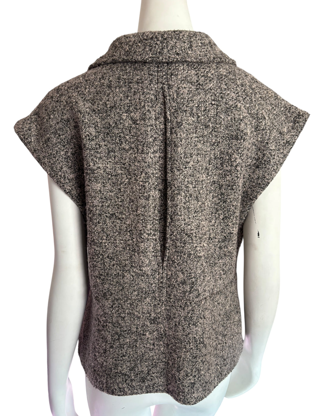 Sleeveless Tweed Knit Vest with Lapel Collar, Button Front Size 10