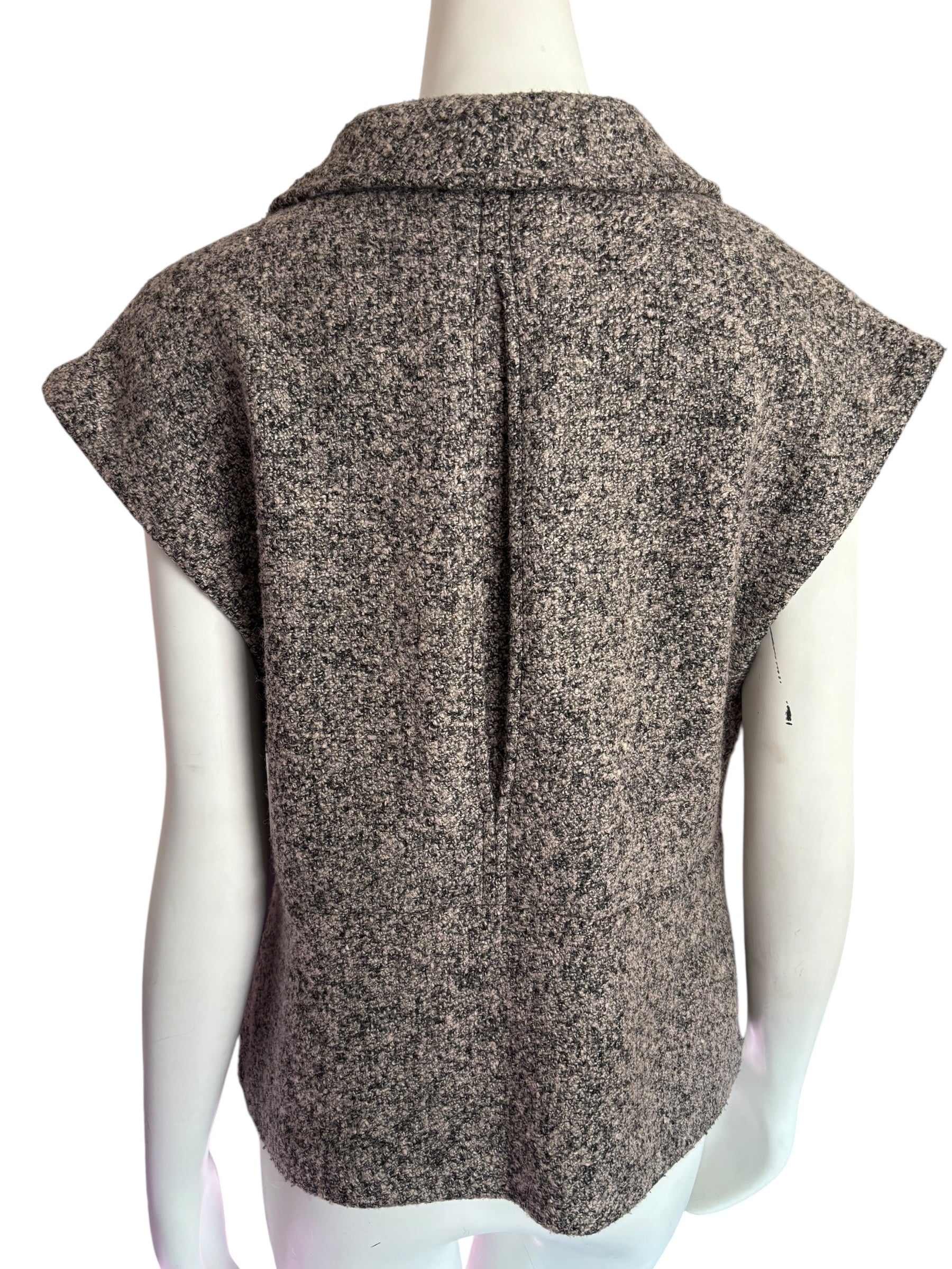 Sleeveless Tweed Knit Vest with Lapel Collar, Button Front Size 10