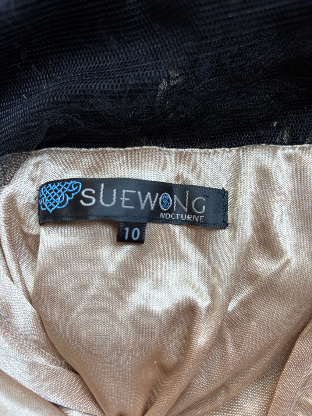 Sue Wong Black Lace Applique Cocktail Dress Party Evening Occasion size 10