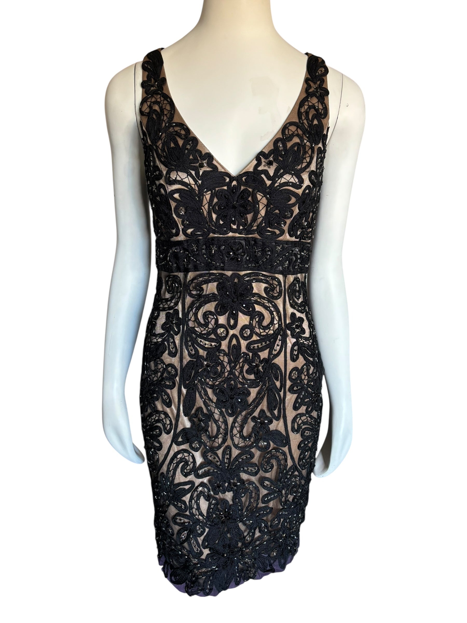 Sue Wong Black Lace Applique Cocktail Dress Party Evening Occasion size 10