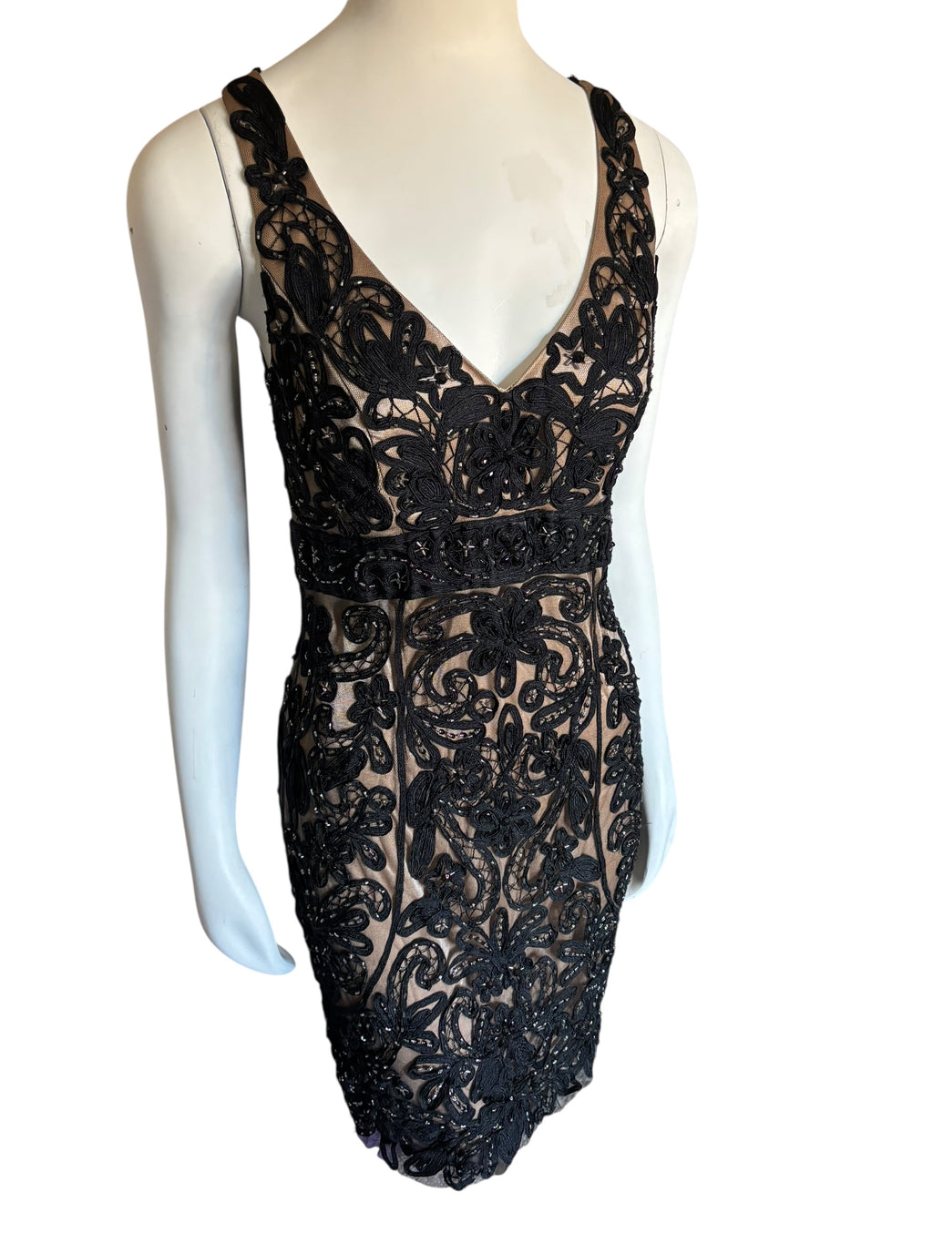 Sue Wong Black Lace Applique Cocktail Dress Party Evening Occasion size 10