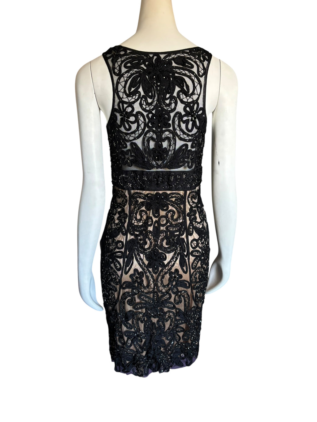 Sue Wong Black Lace Applique Cocktail Dress Party Evening Occasion size 10