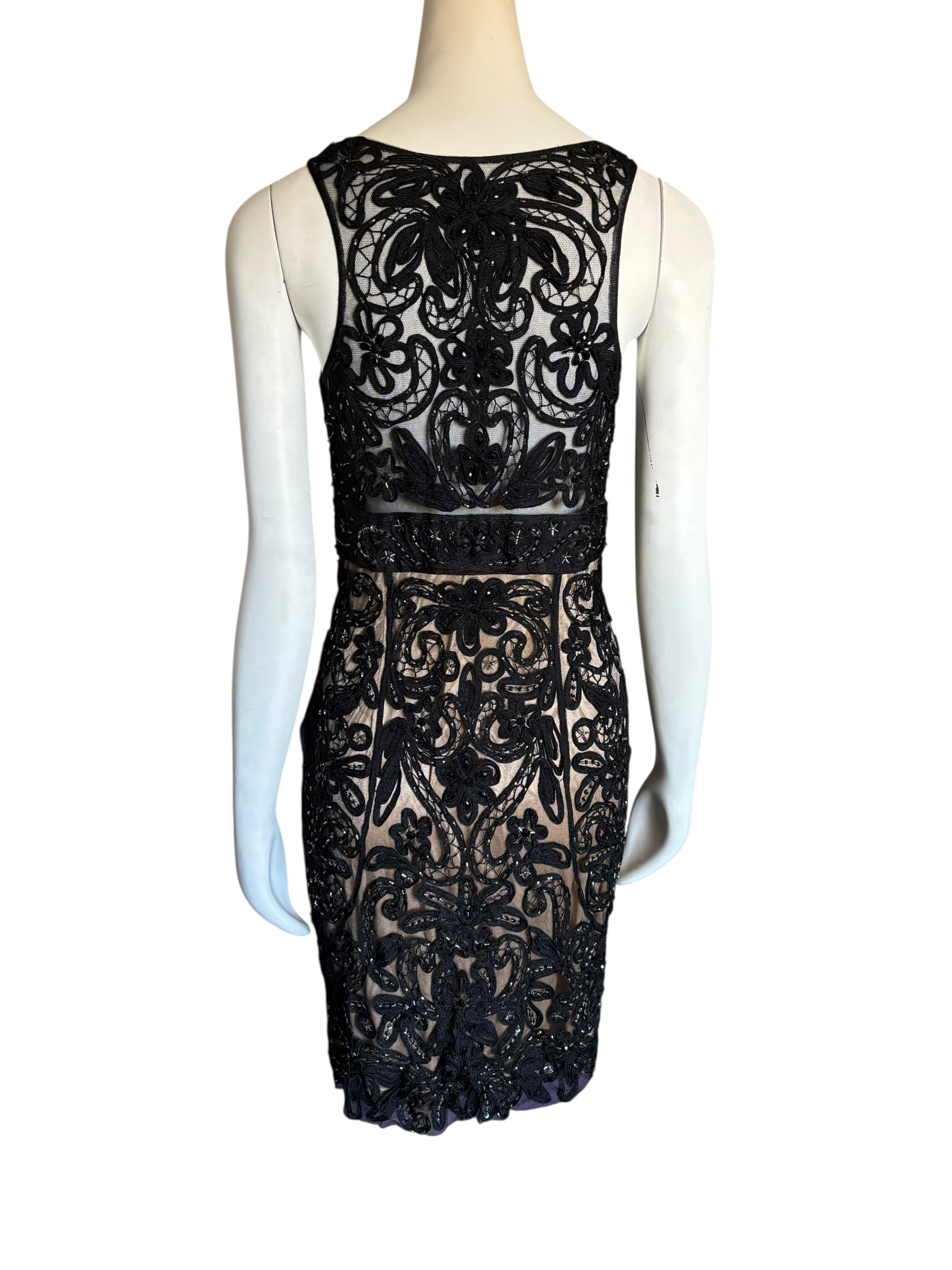 Sue Wong Black Lace Applique Cocktail Dress Party Evening Occasion size 10