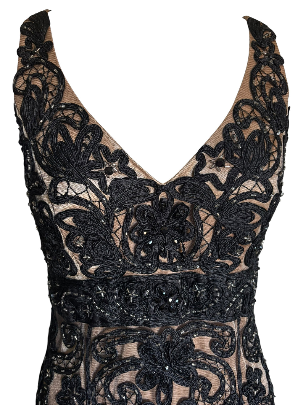 Sue Wong Black Lace Applique Cocktail Dress Party Evening Occasion size 10