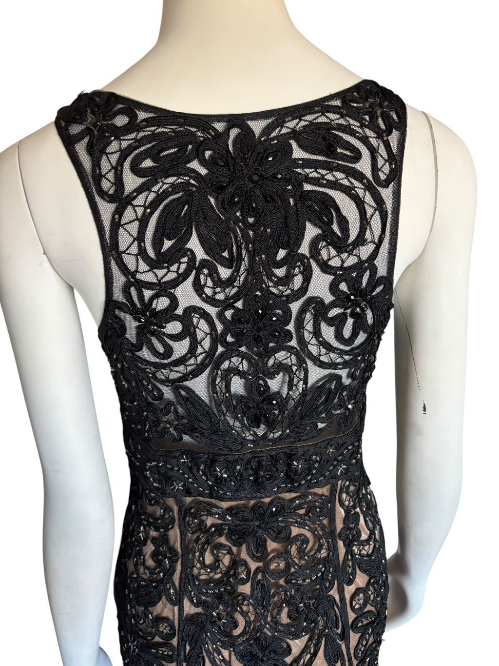 Sue Wong Black Lace Applique Cocktail Dress Party Evening Occasion size 10