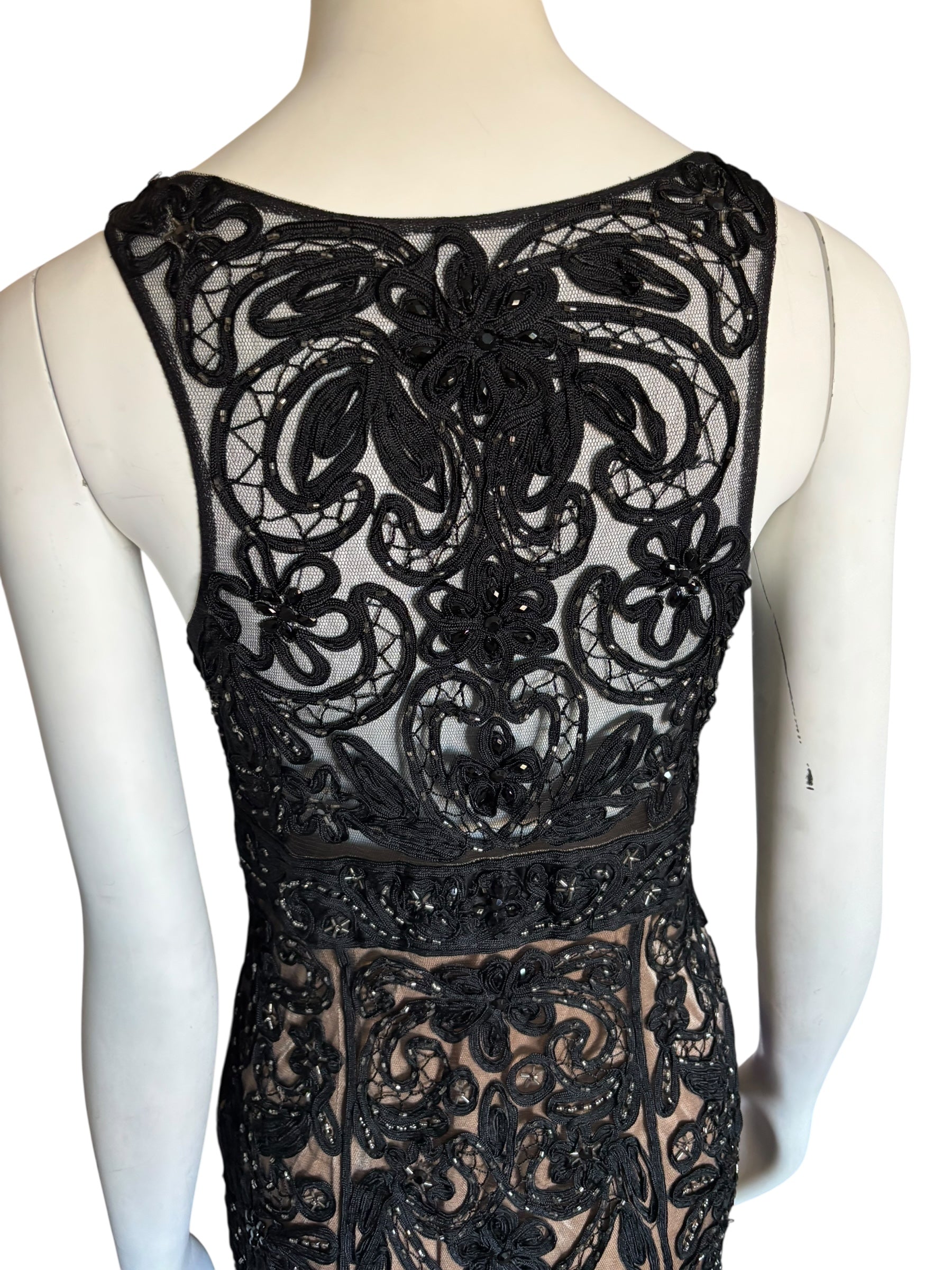 Sue Wong Black Lace Applique Cocktail Dress Party Evening Occasion size 10