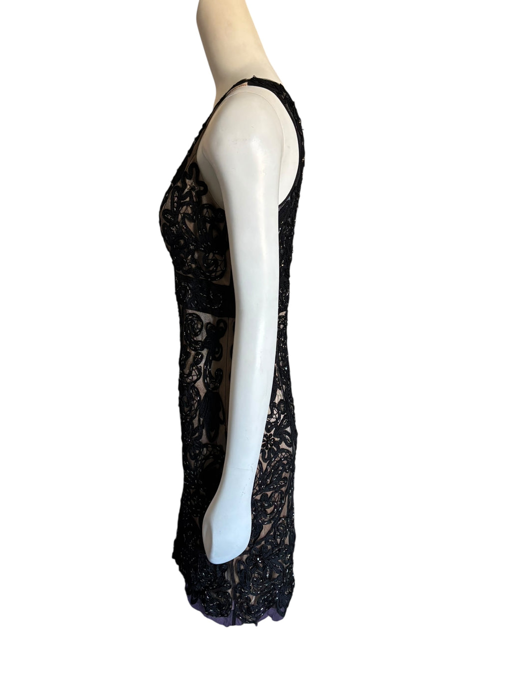 Sue Wong Black Lace Applique Cocktail Dress Party Evening Occasion size 10