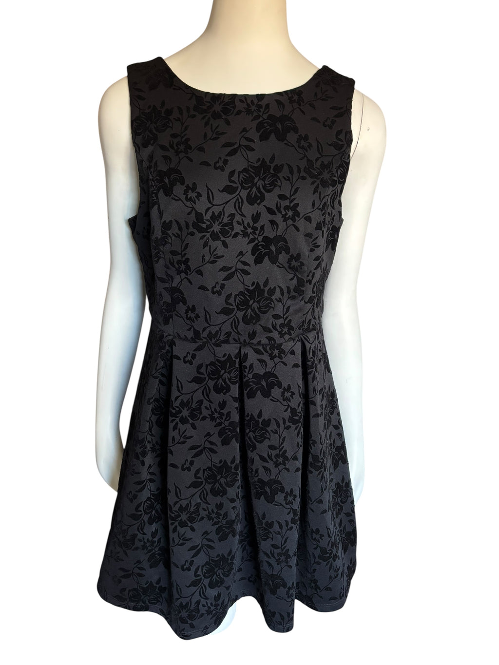 Sleeveless Fit and Flare Dress Floral Black Mini Party Cocktail Large