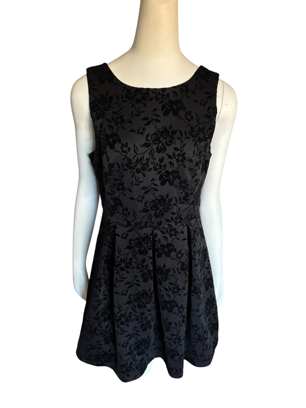 Sleeveless Fit and Flare Dress Floral Black Mini Party Cocktail Large