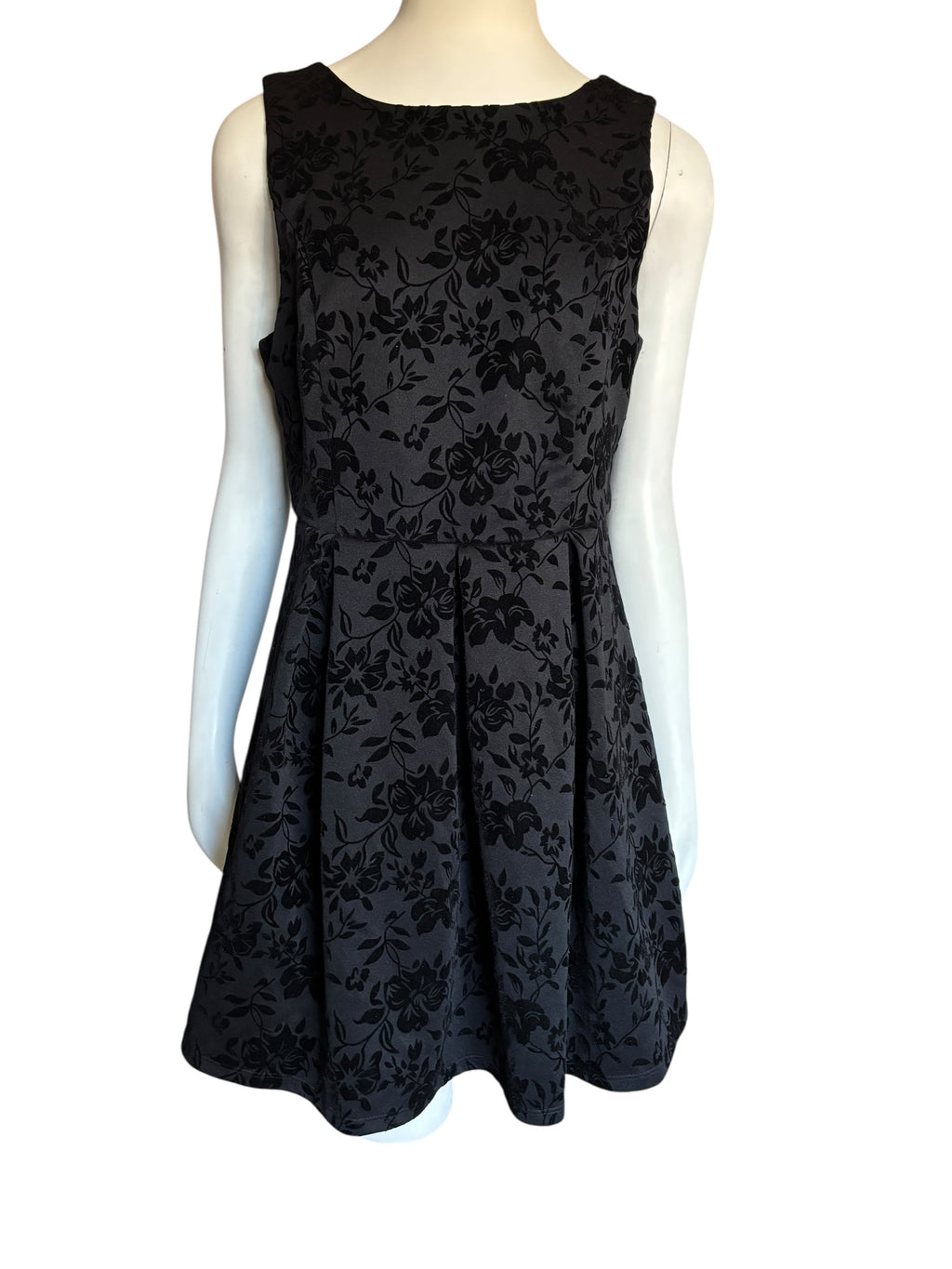 Sleeveless Fit and Flare Dress Floral Black Mini Party Cocktail Large