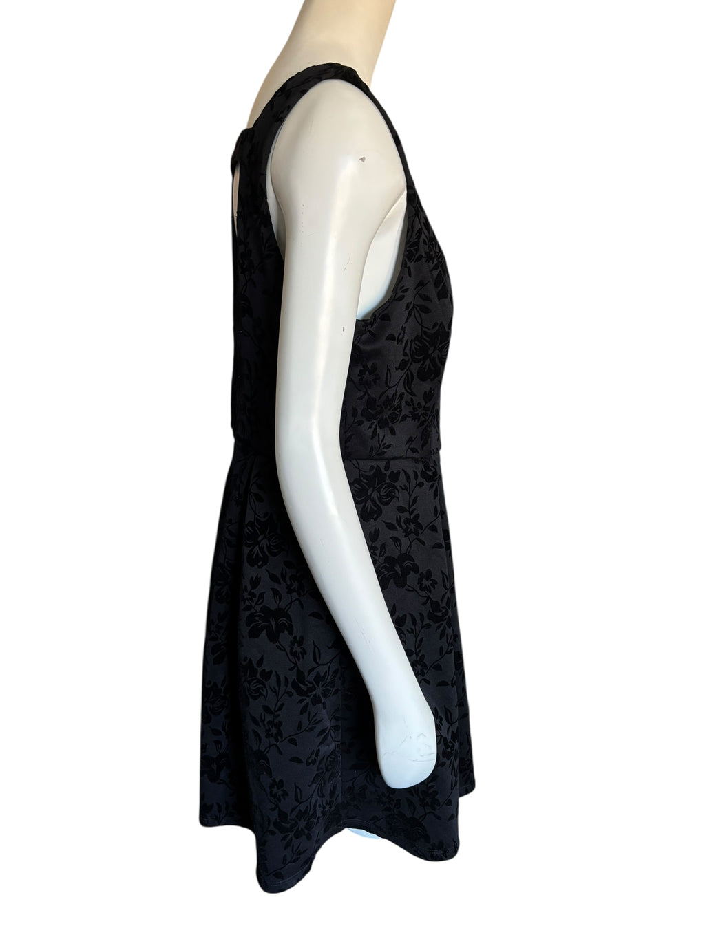 Sleeveless Fit and Flare Dress Floral Black Mini Party Cocktail Large