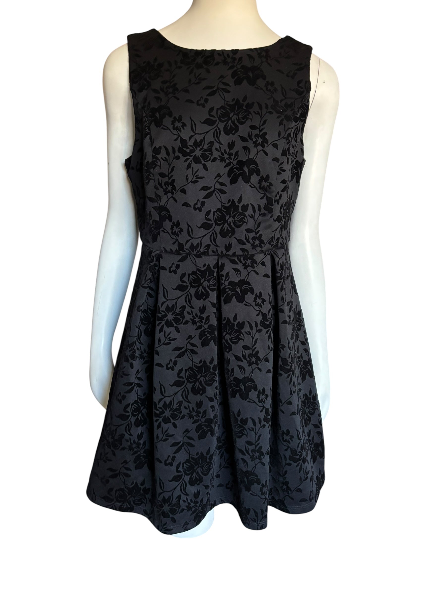 Sleeveless Fit and Flare Dress Floral Black Mini Party Cocktail Large