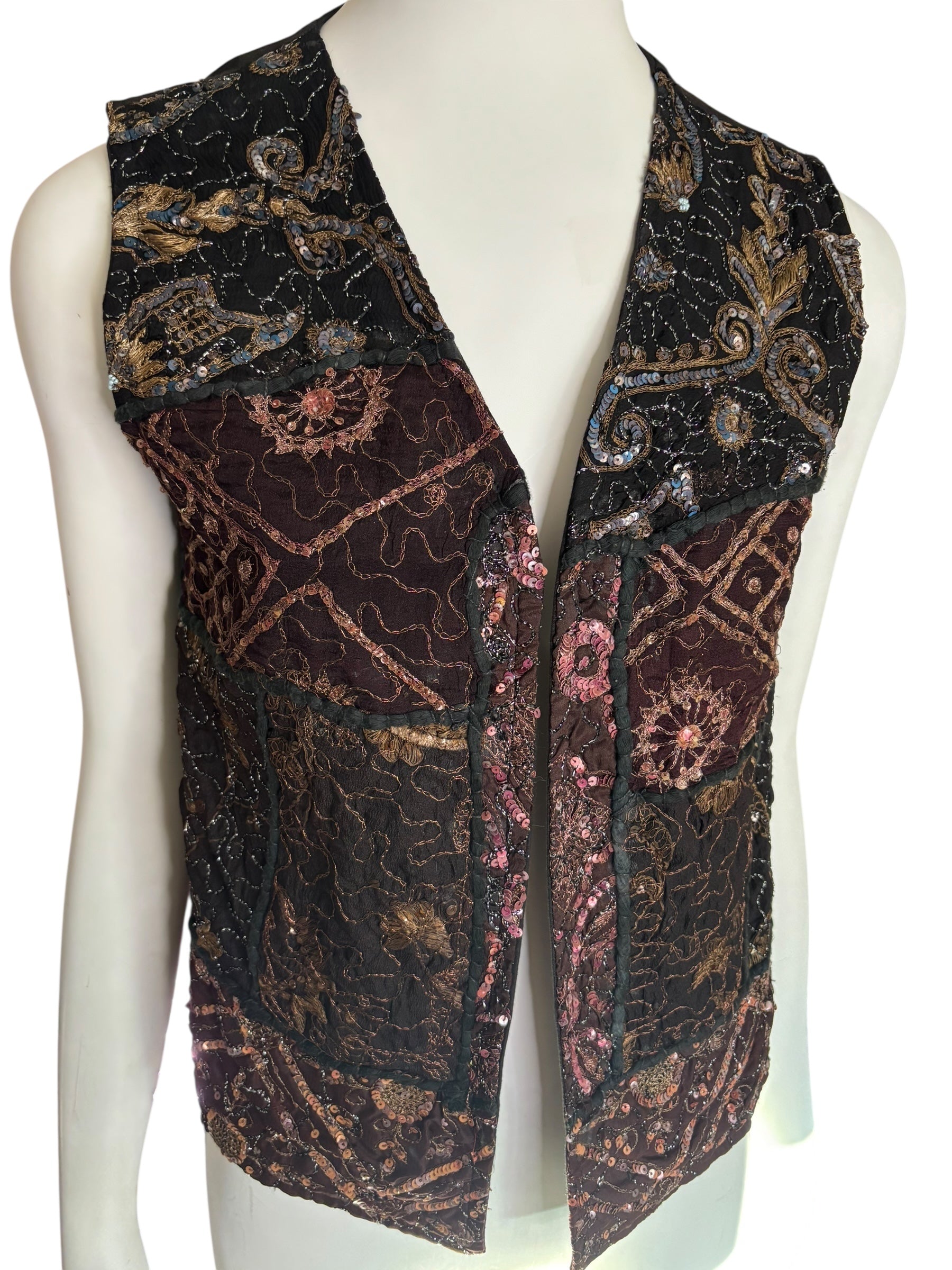 Vintage Sequin Embellished Vest Party Festival Rave Burning Man Unique Statement Size M