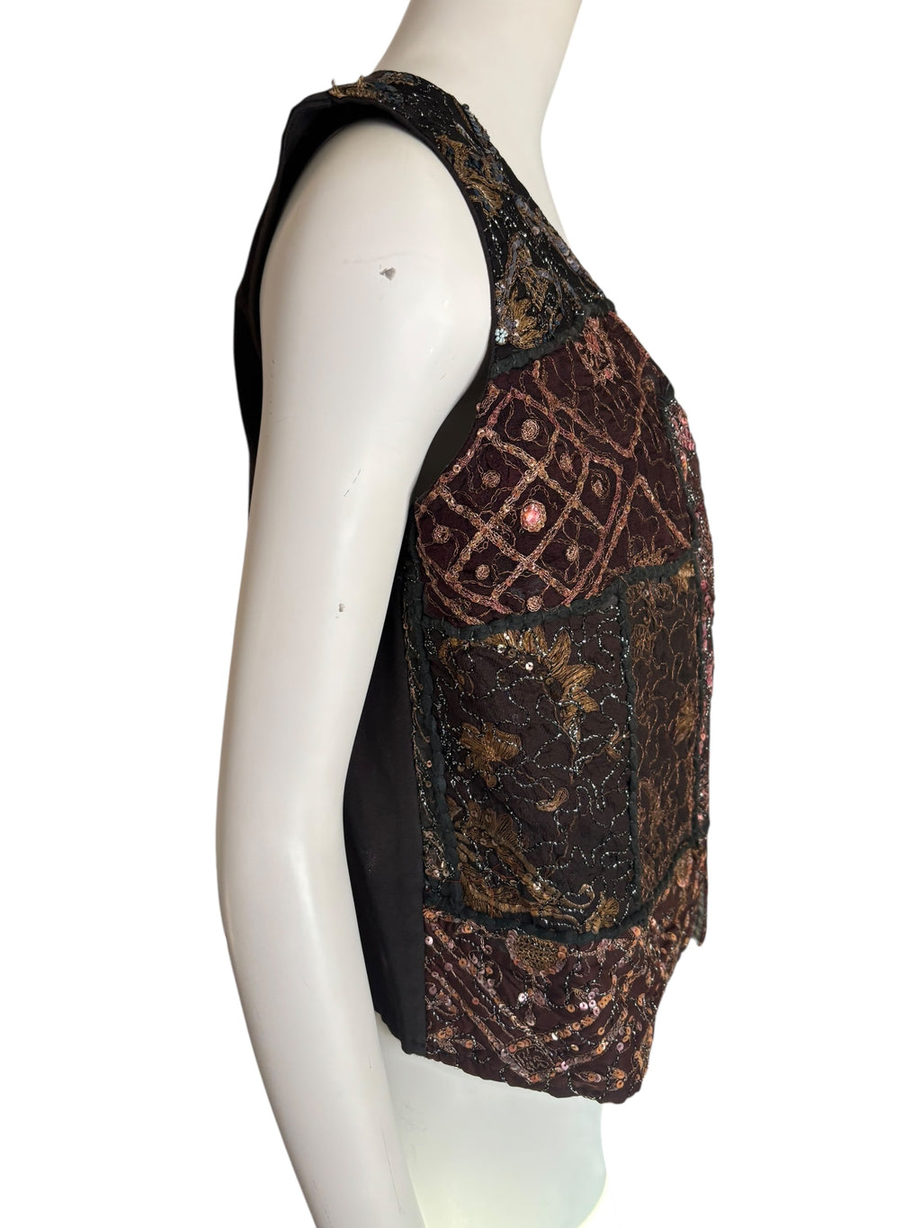 Vintage Sequin Embellished Vest Party Festival Rave Burning Man Unique Statement Size M