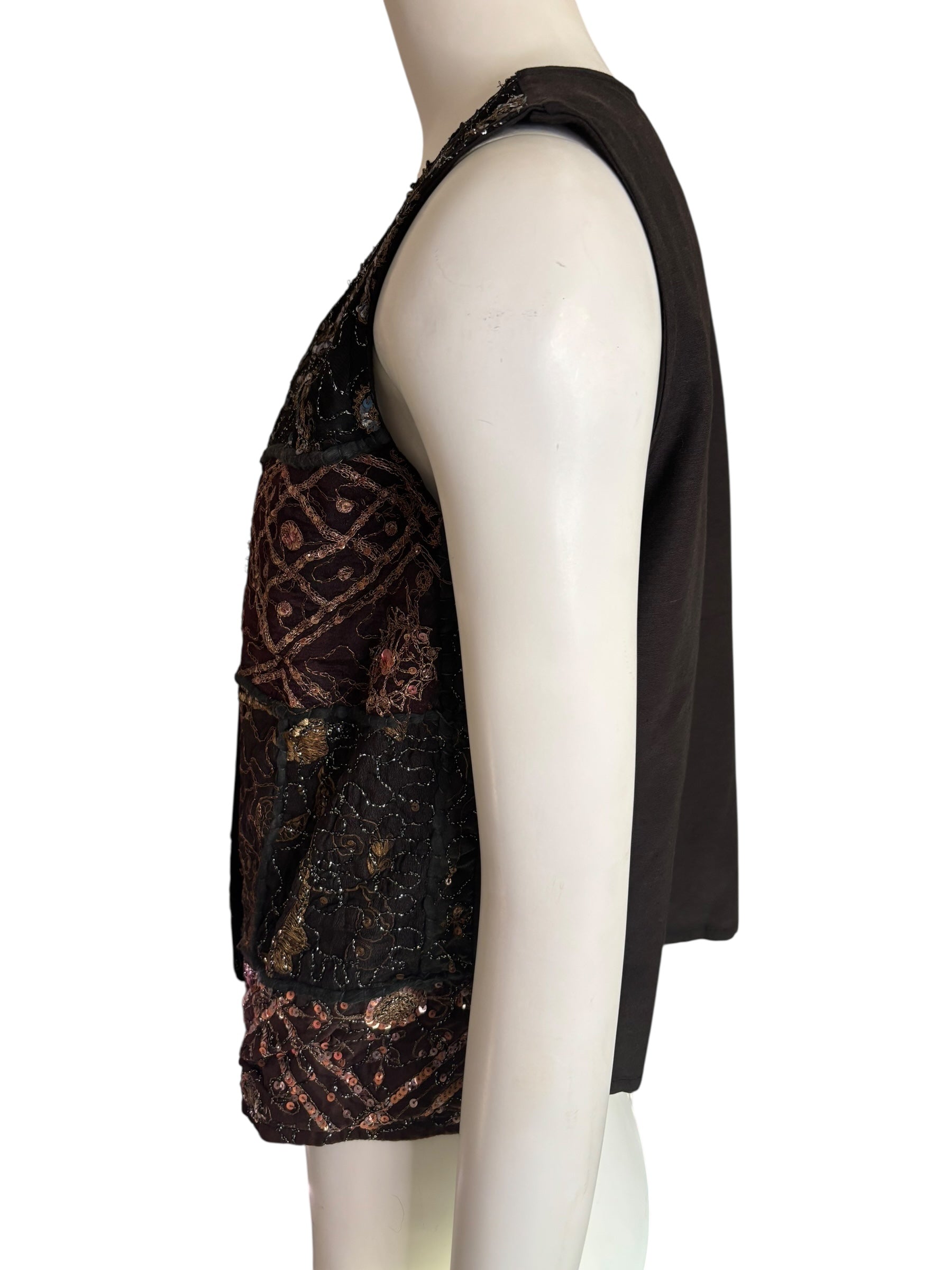 Vintage Sequin Embellished Vest Party Festival Rave Burning Man Unique Statement Size M