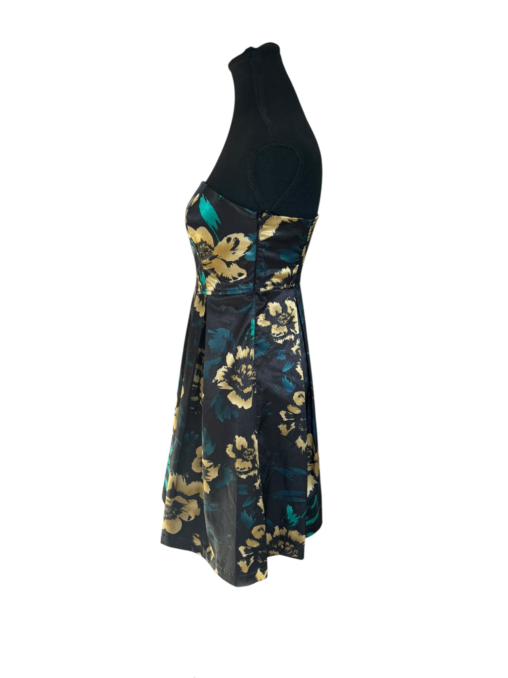 Vintage Guess Black, Gold and Green Strapless A-line Cocktail Dress Size 5