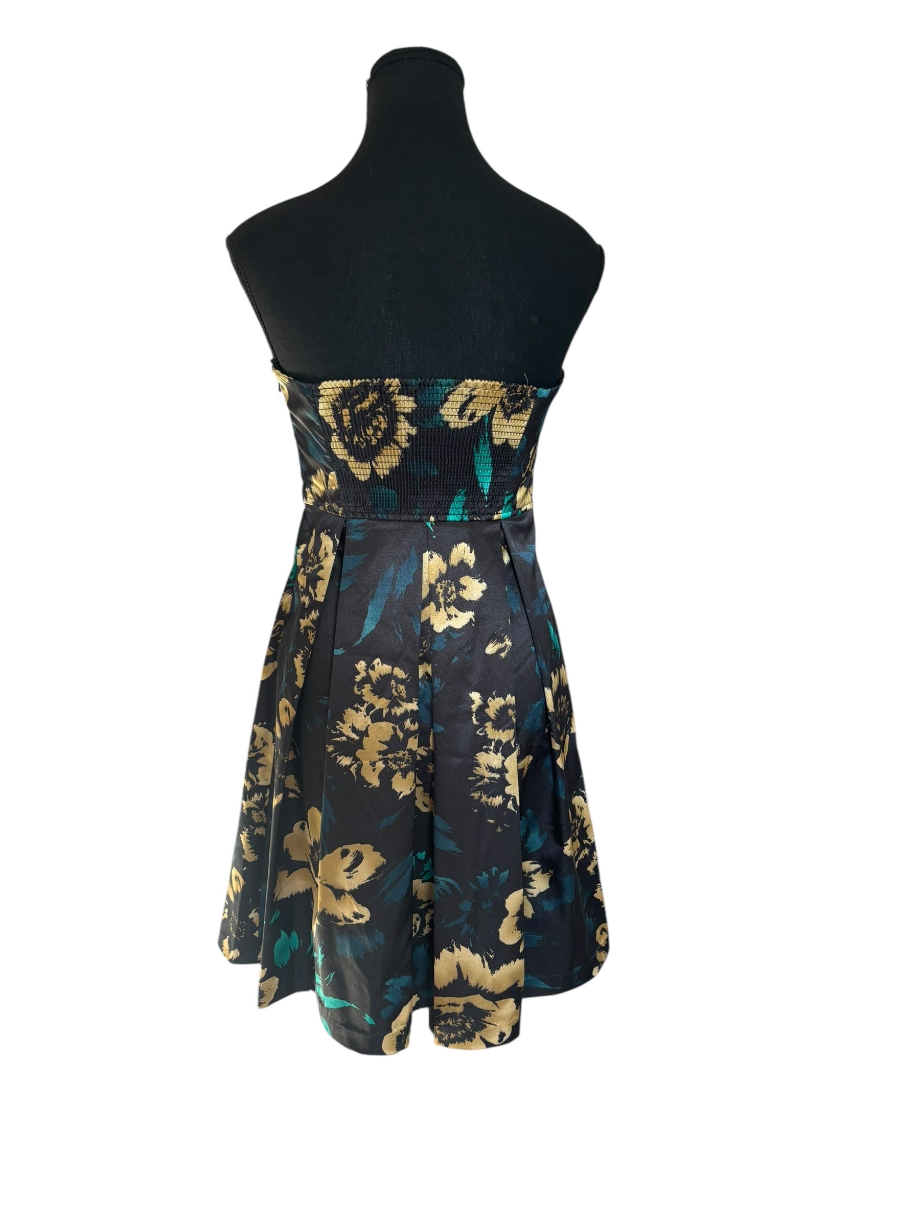 Vintage Guess Black, Gold and Green Strapless A-line Cocktail Dress Size 5