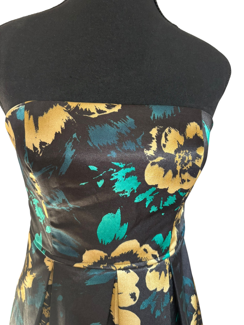 Vintage Guess Black, Gold and Green Strapless A-line Cocktail Dress Size 5