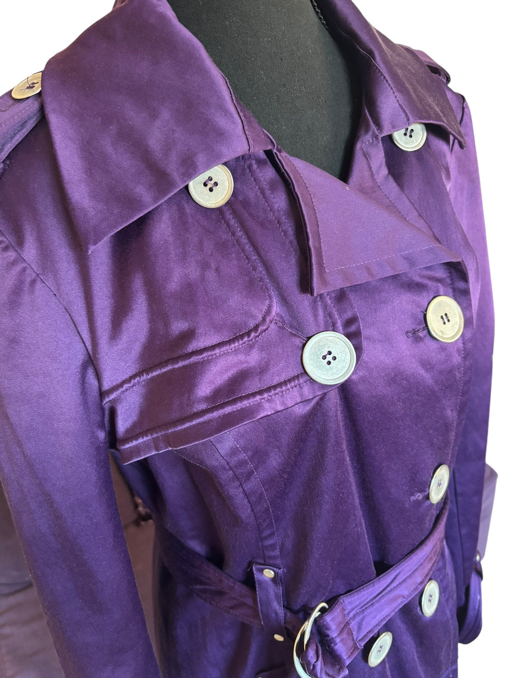 bebe Y2K Purple Double-Breasted Trench Coat Size Large
