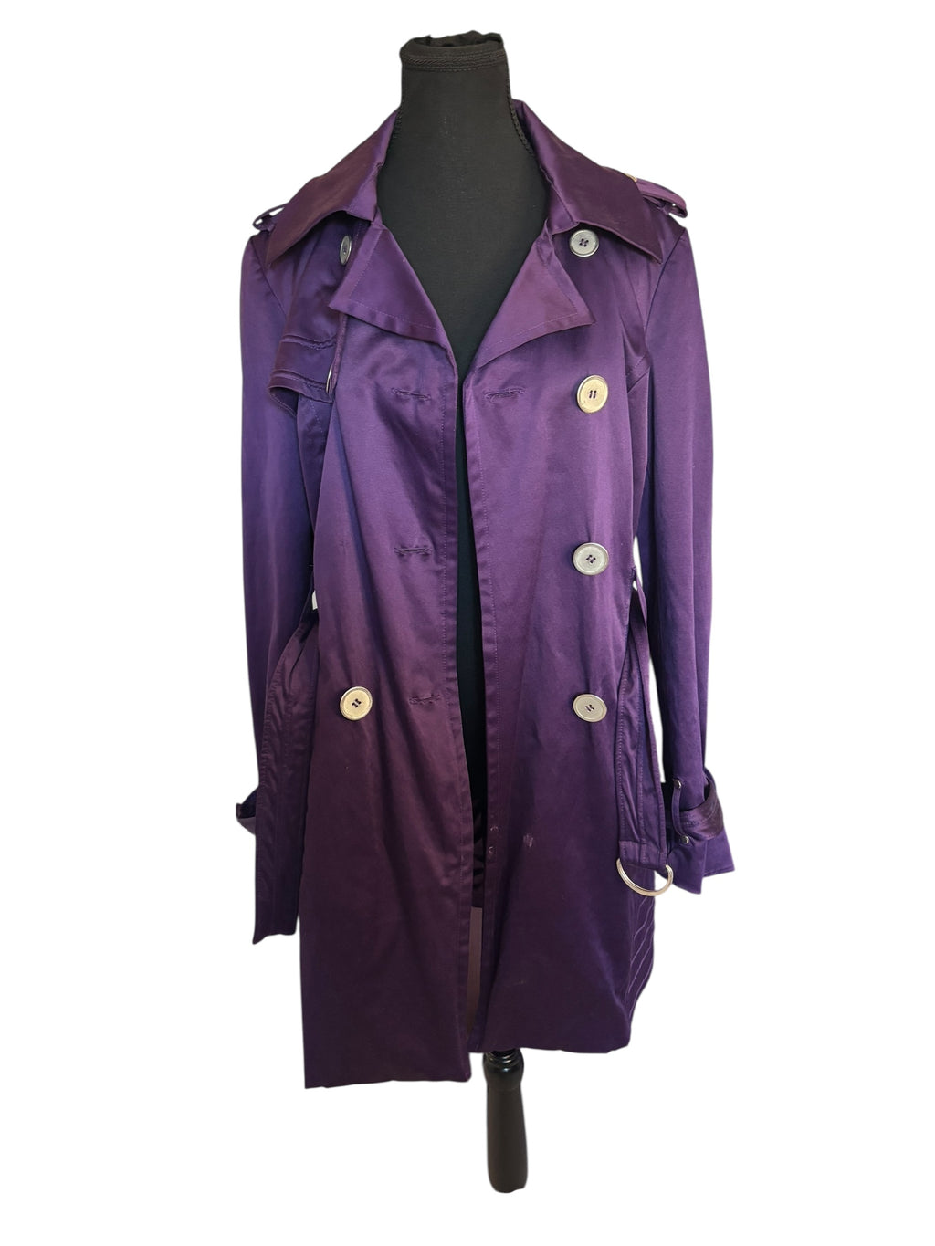 bebe Y2K Purple Double-Breasted Trench Coat Size Large