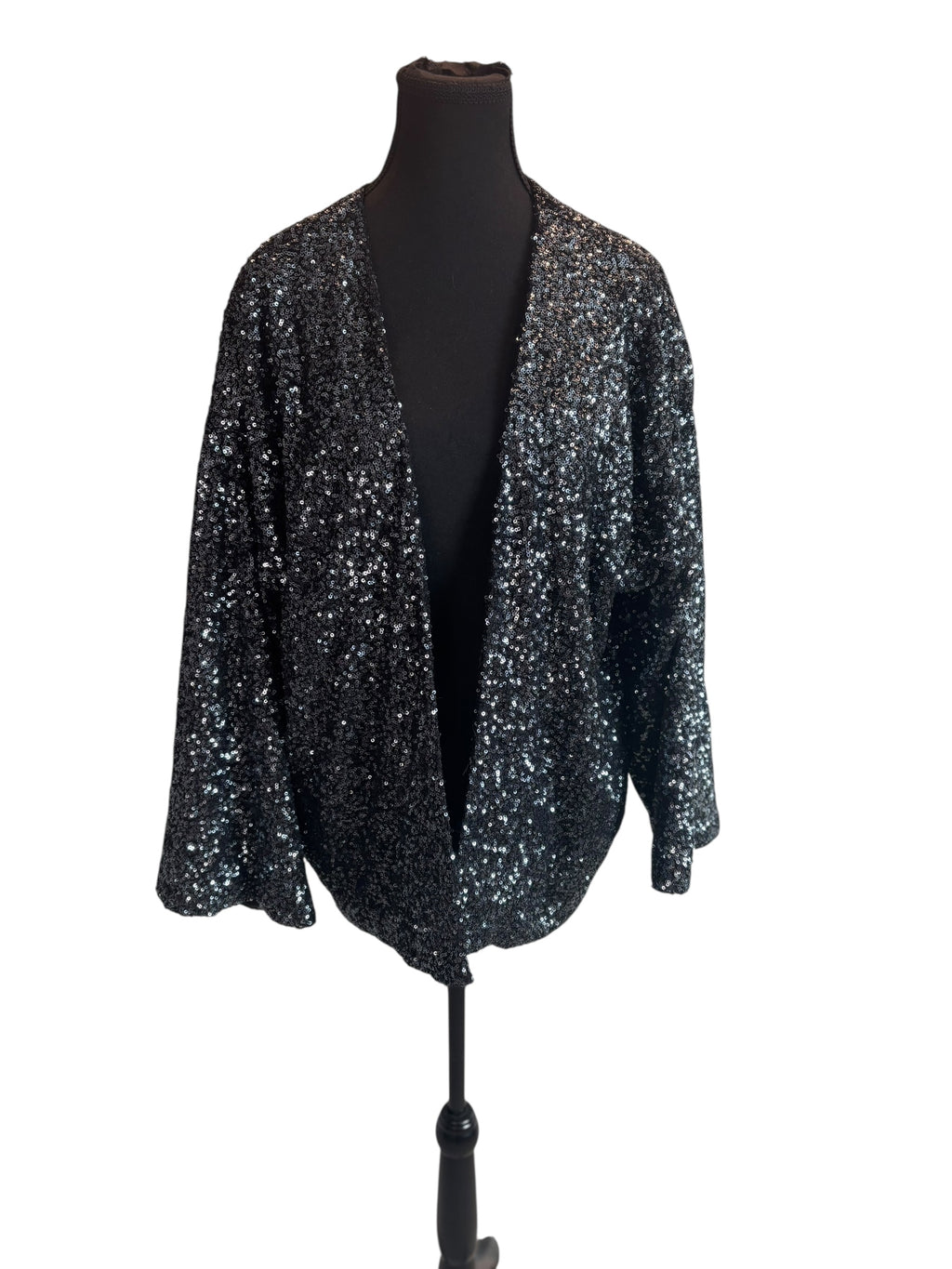 GAP Sequin Black Cardigan Duster Jacket Shrug Sparkle Party Glam Size Large