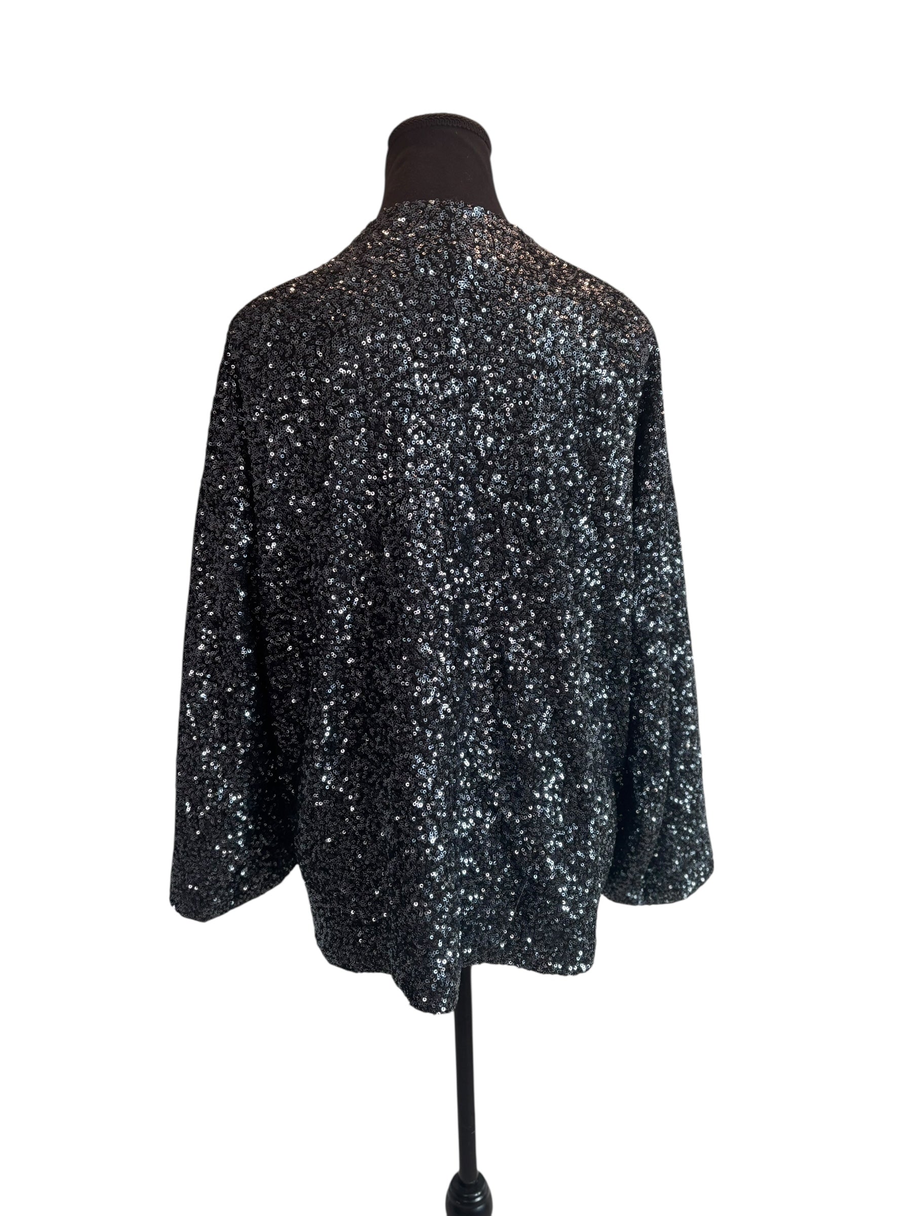 GAP Sequin Black Cardigan Duster Jacket Shrug Sparkle Party Glam Size Large