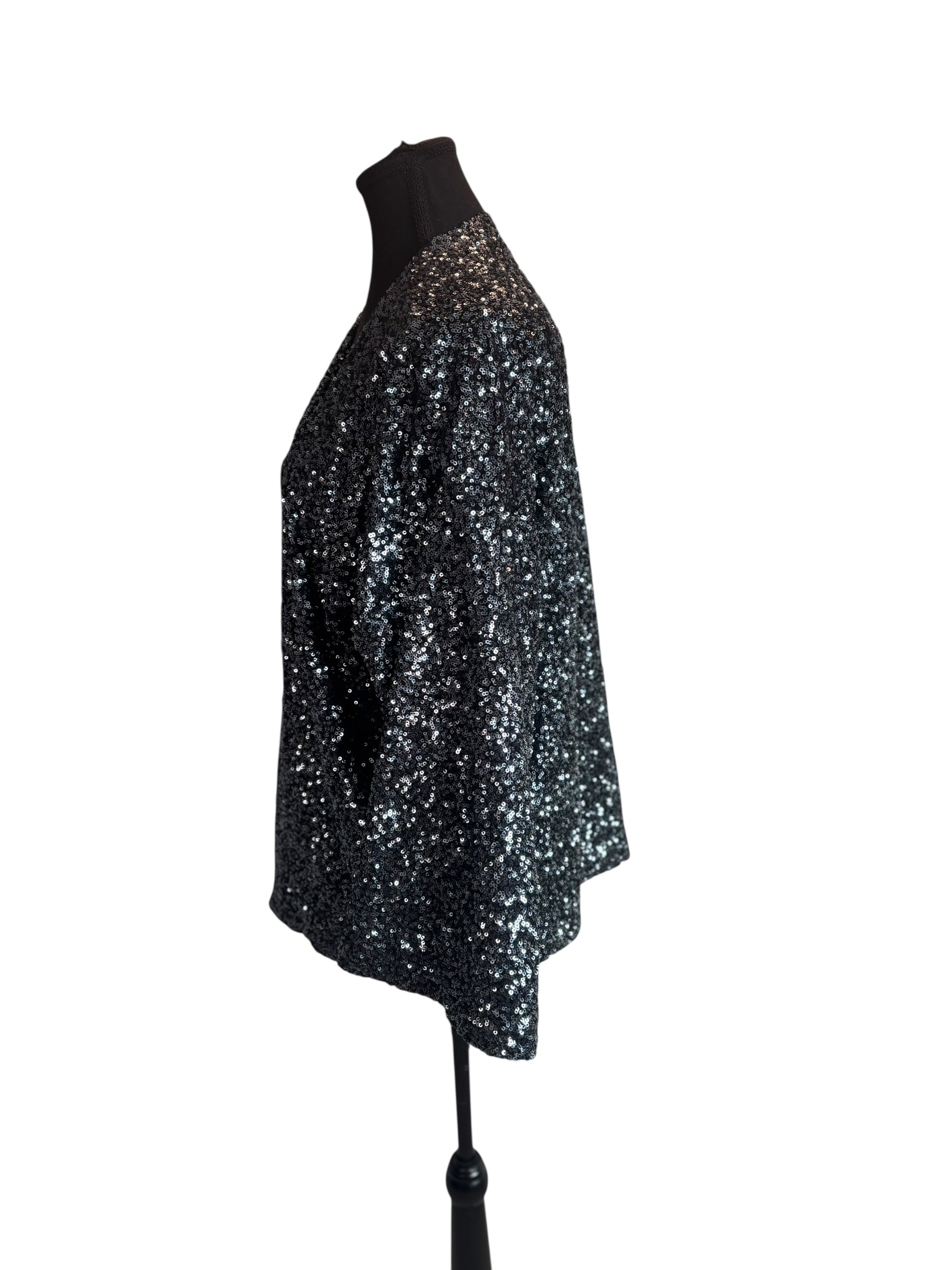 GAP Sequin Black Cardigan Duster Jacket Shrug Sparkle Party Glam Size Large