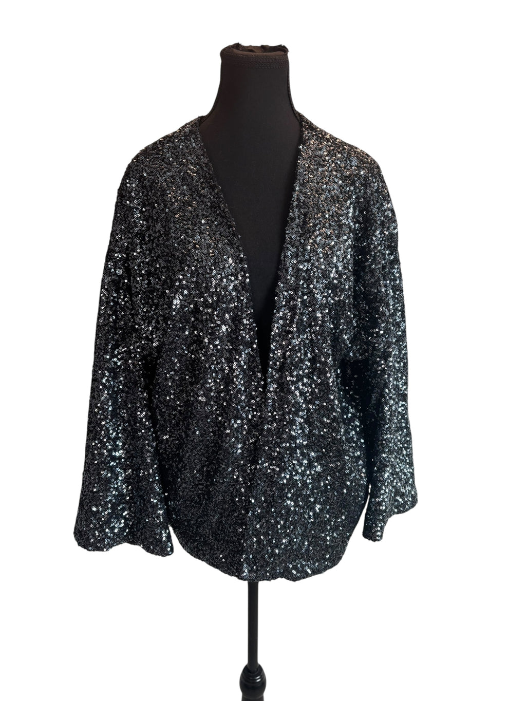 GAP Sequin Black Cardigan Duster Jacket Shrug Sparkle Party Glam Size Large