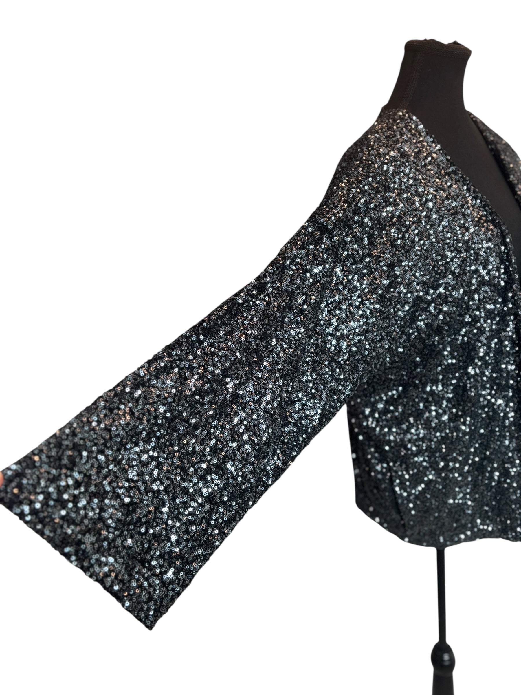 GAP Sequin Black Cardigan Duster Jacket Shrug Sparkle Party Glam Size Large