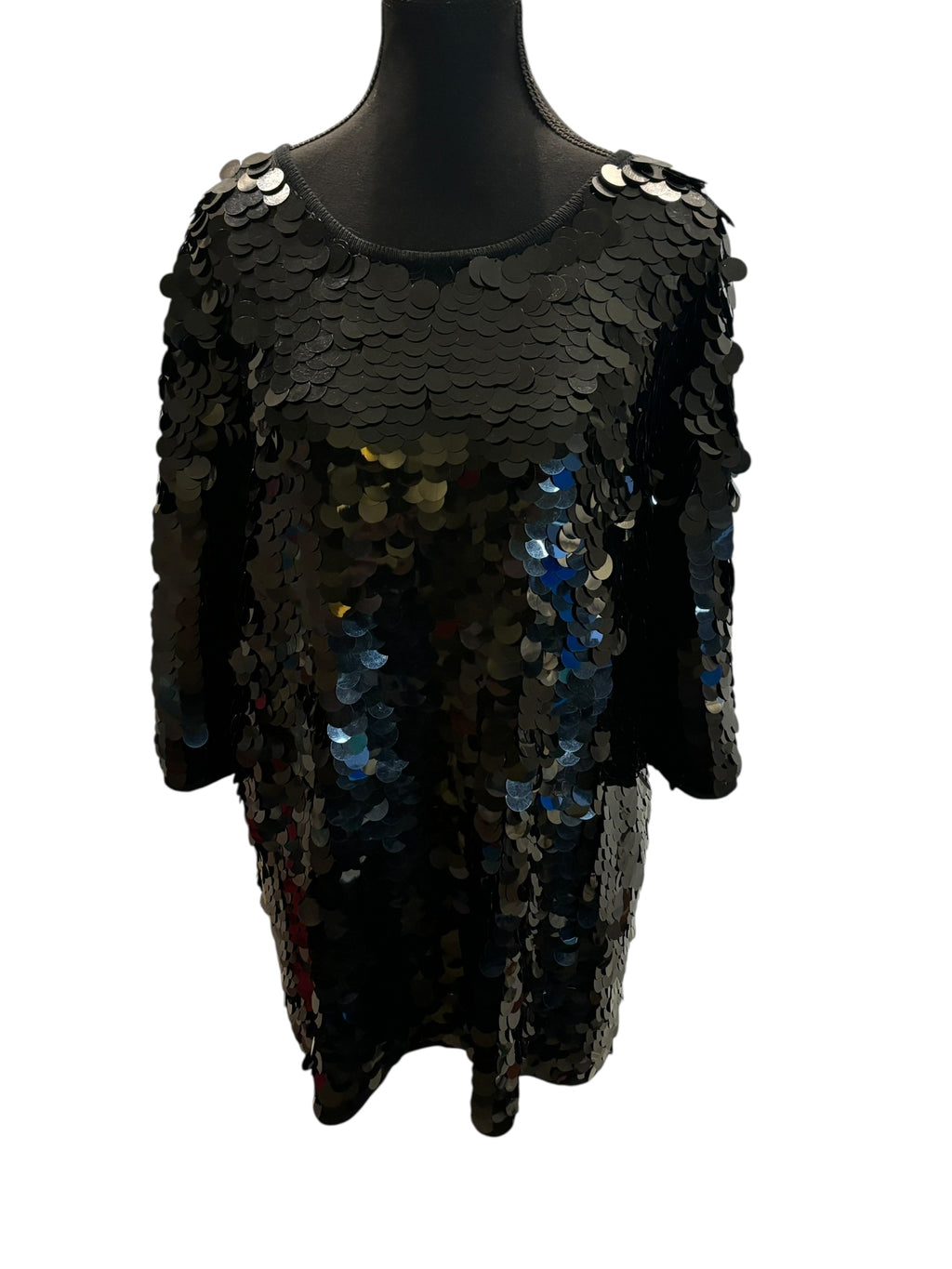 Elisabeth Liz Claiborne Black Paillettes All-Over Sequins Tunic Top 14-16 (1)