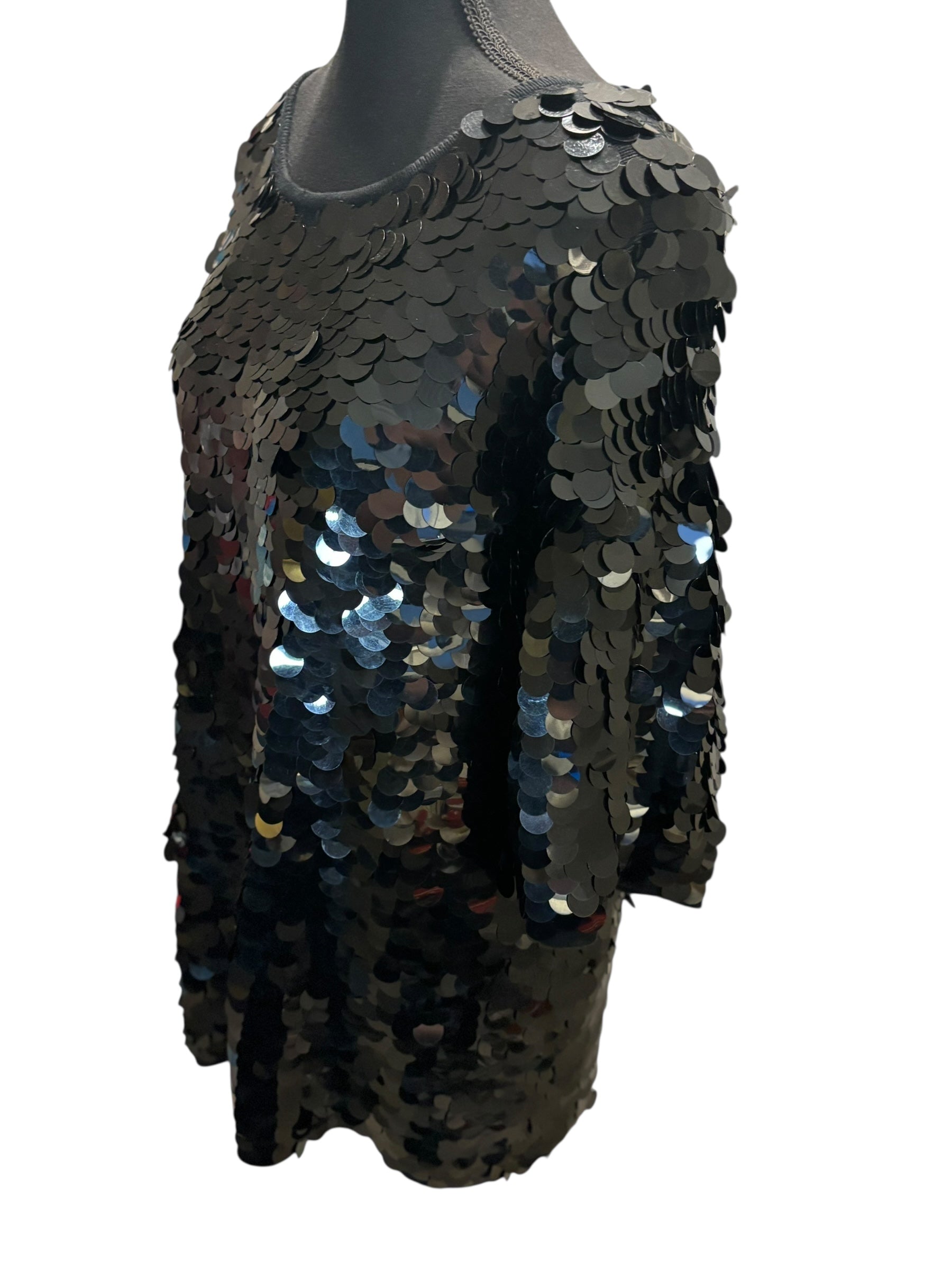 Elisabeth Liz Claiborne Black Paillettes All-Over Sequins Tunic Top 14-16 (1)