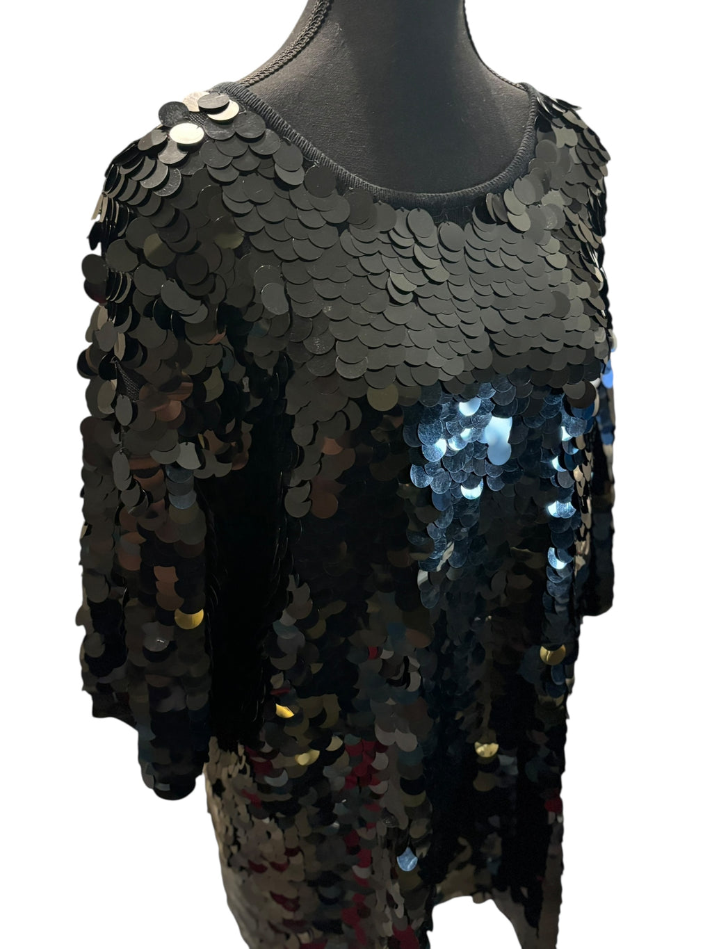 Elisabeth Liz Claiborne Black Paillettes All-Over Sequins Tunic Top 14-16 (1)
