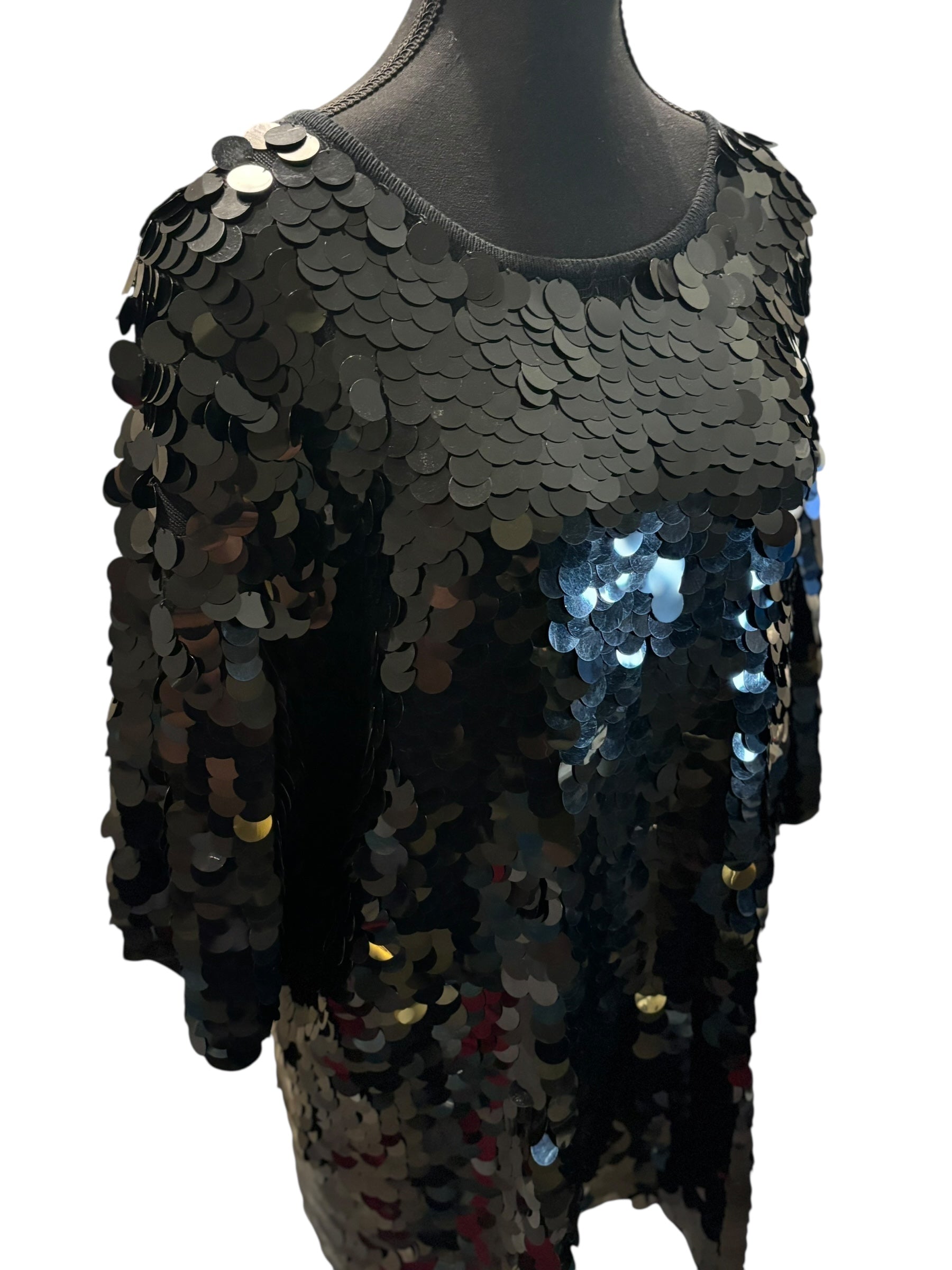 Elisabeth Liz Claiborne Black Paillettes All-Over Sequins Tunic Top 14-16 (1)