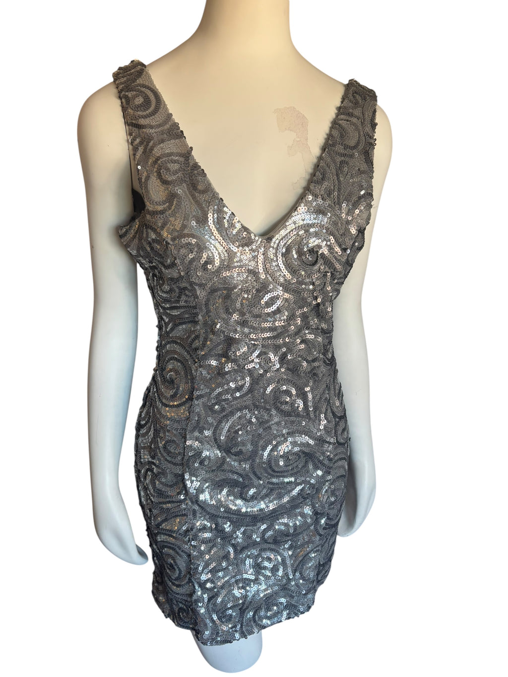 Elegant Silver Sequin Long Sleeve Dress Size XL