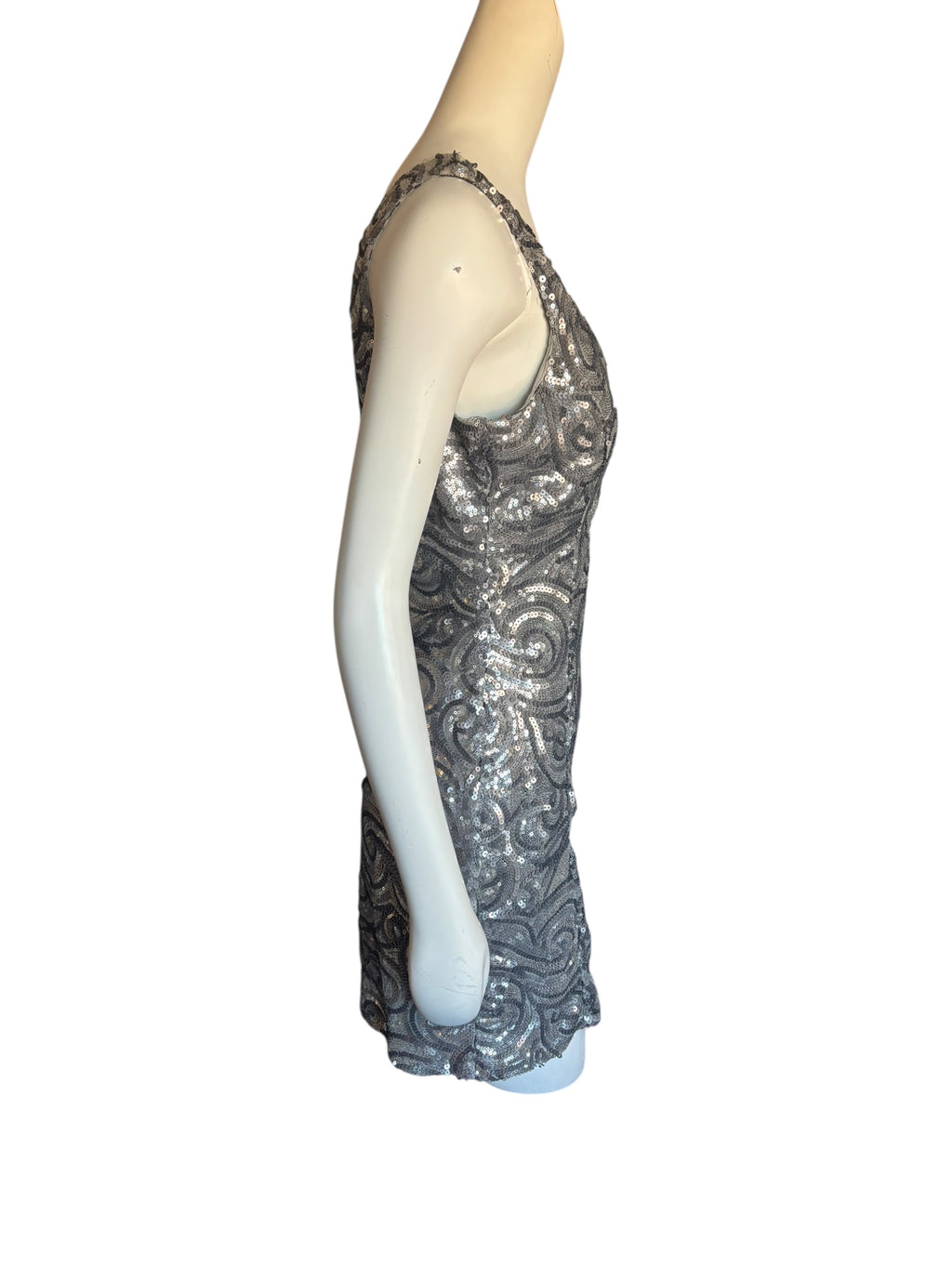 Elegant Silver Sequin Long Sleeve Dress Size XL
