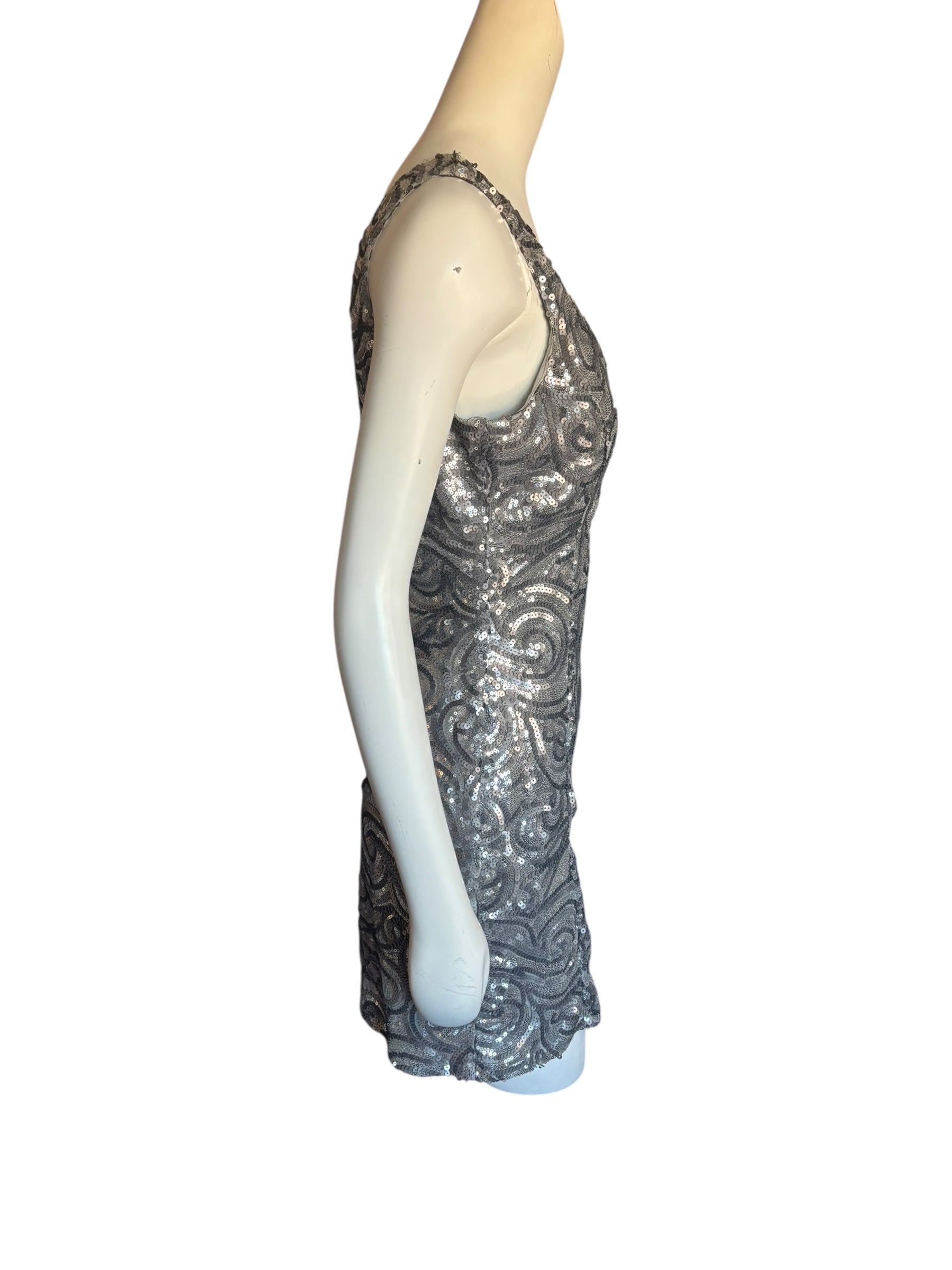 Elegant Silver Sequin Long Sleeve Dress Size XL