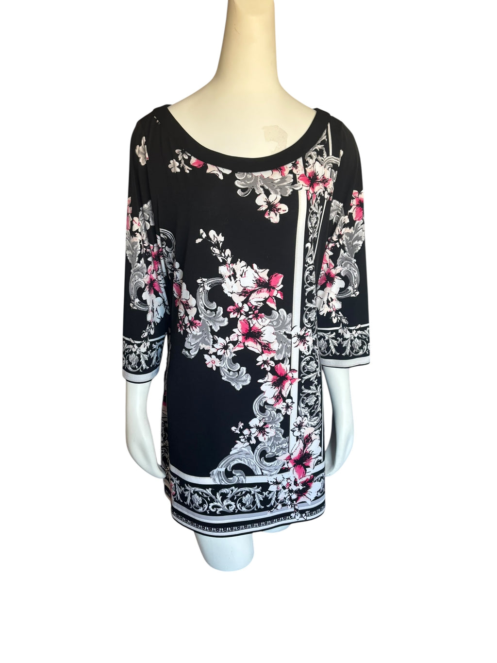 White House‎ Black Market Graphic Black Pink and White Tunic Mini Dress size XL