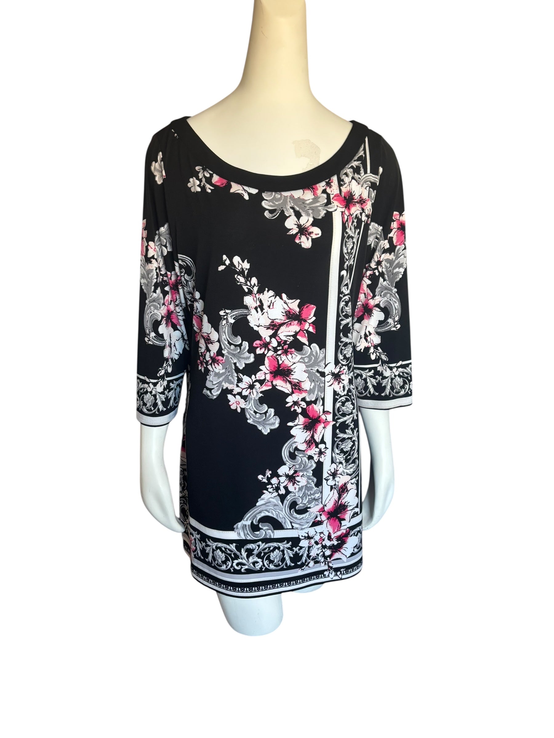 White House‎ Black Market Graphic Black Pink and White Tunic Mini Dress size XL