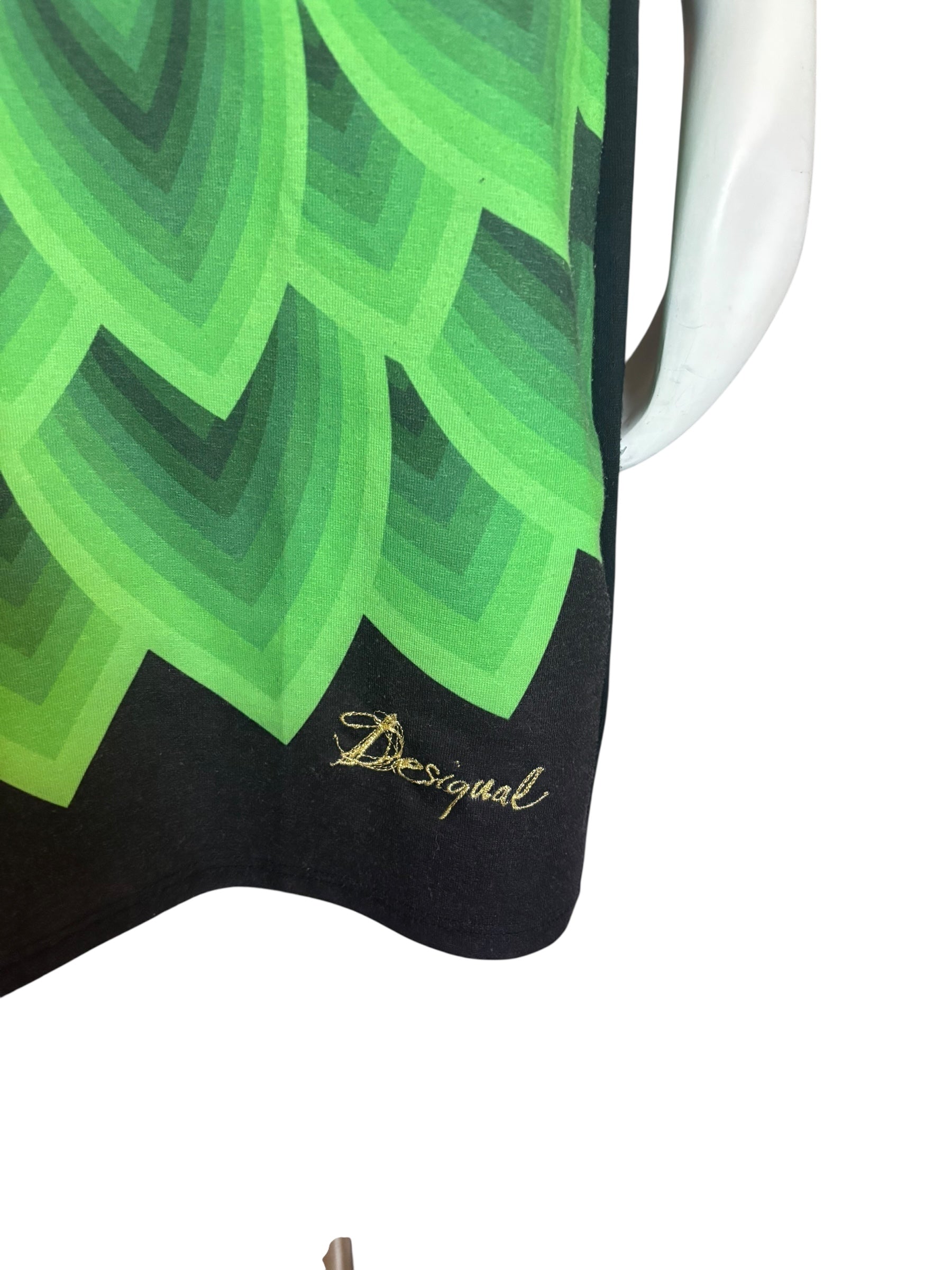 Desigual Women's Sleeveless Sheath Dress Abstract Print Black Mesh Accent Size M