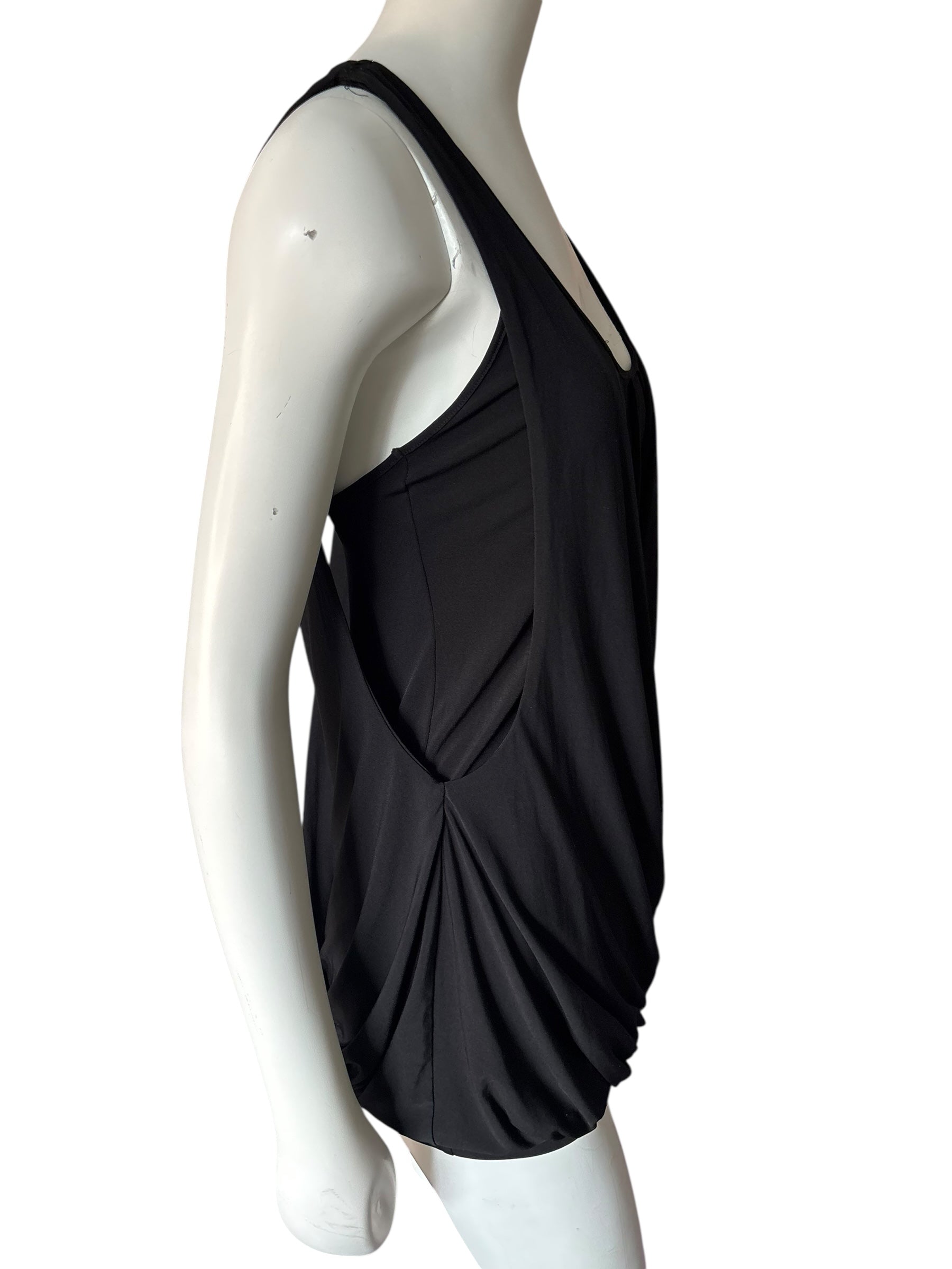Y2K Marciano Elegant Black Draped Layered Tank with Racer Back M