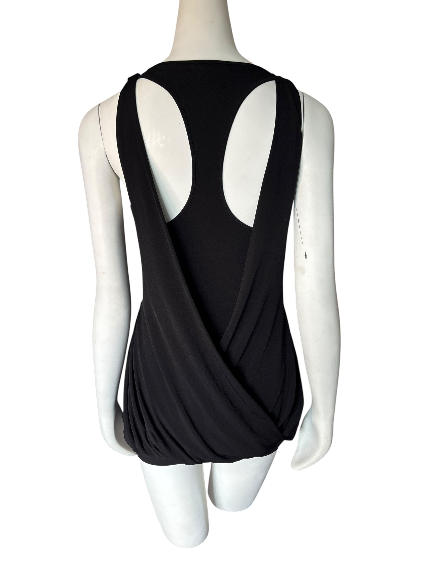 Y2K Marciano Elegant Black Draped Layered Tank with Racer Back M