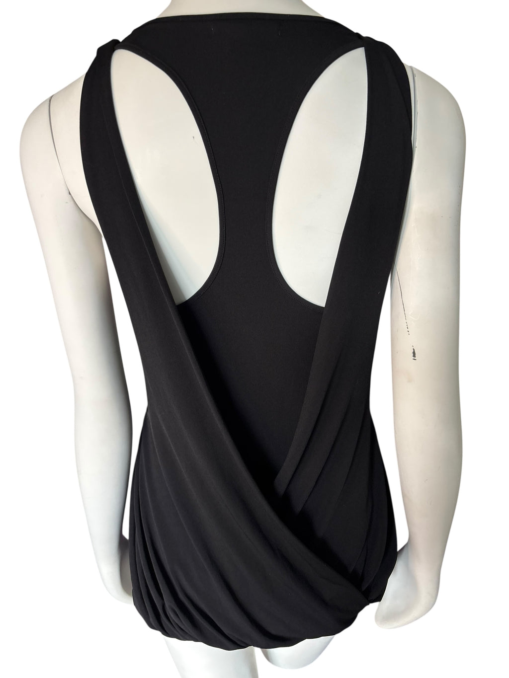 Y2K Marciano Elegant Black Draped Layered Tank with Racer Back M