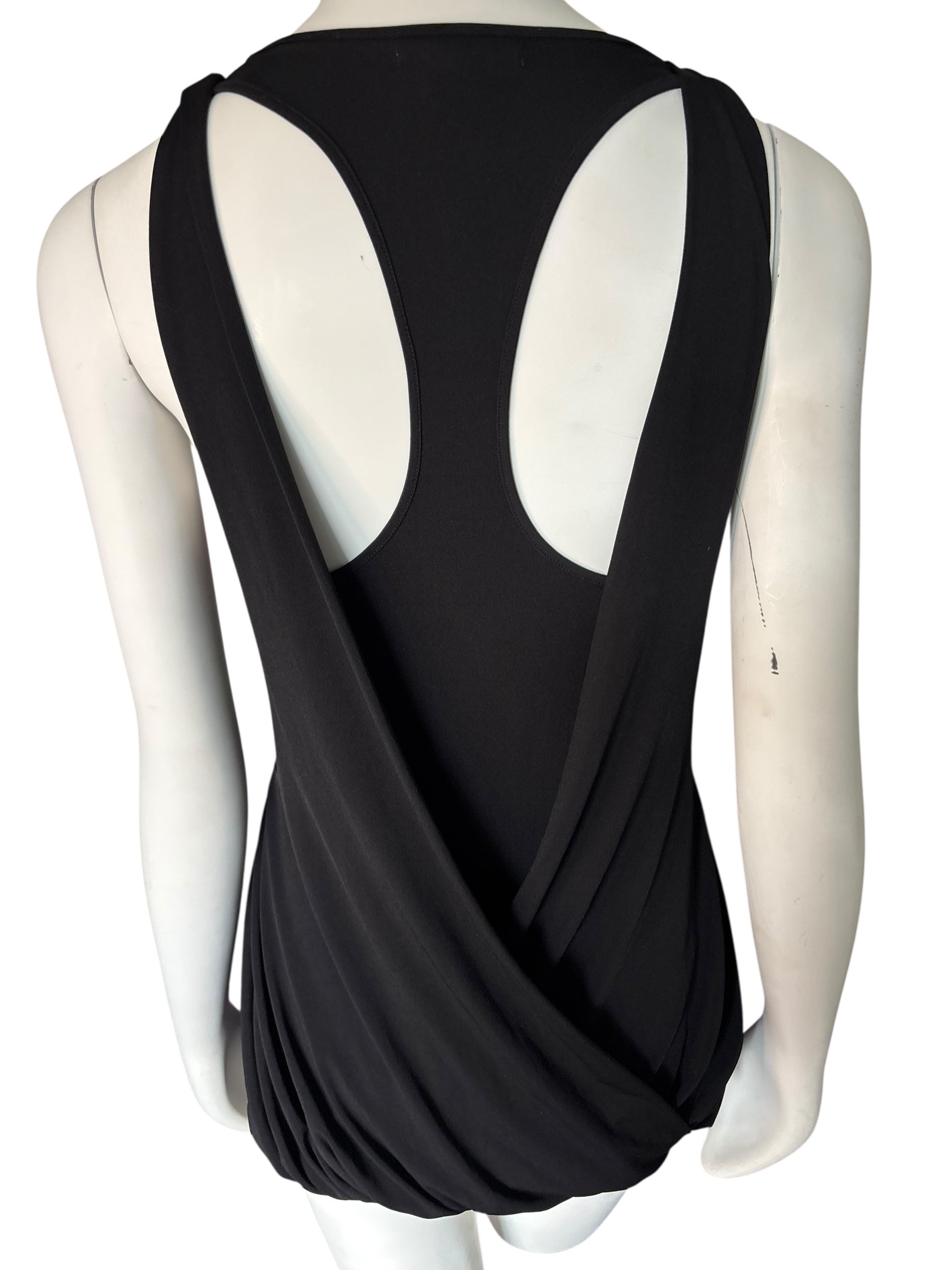 Y2K Marciano Elegant Black Draped Layered Tank with Racer Back M