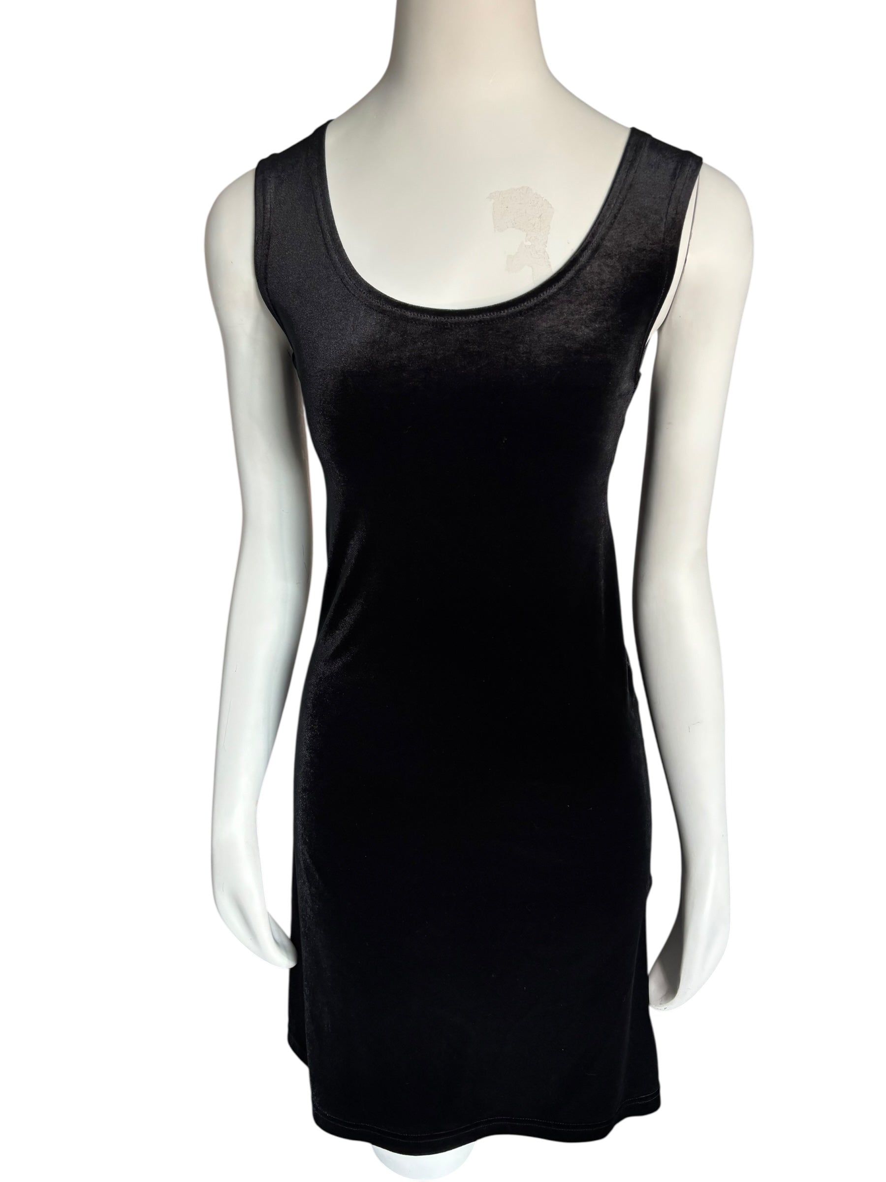 Vintage Jones New York Black Sleeveless Scoop Neck Velvet Sheath Mini Dress Size Med